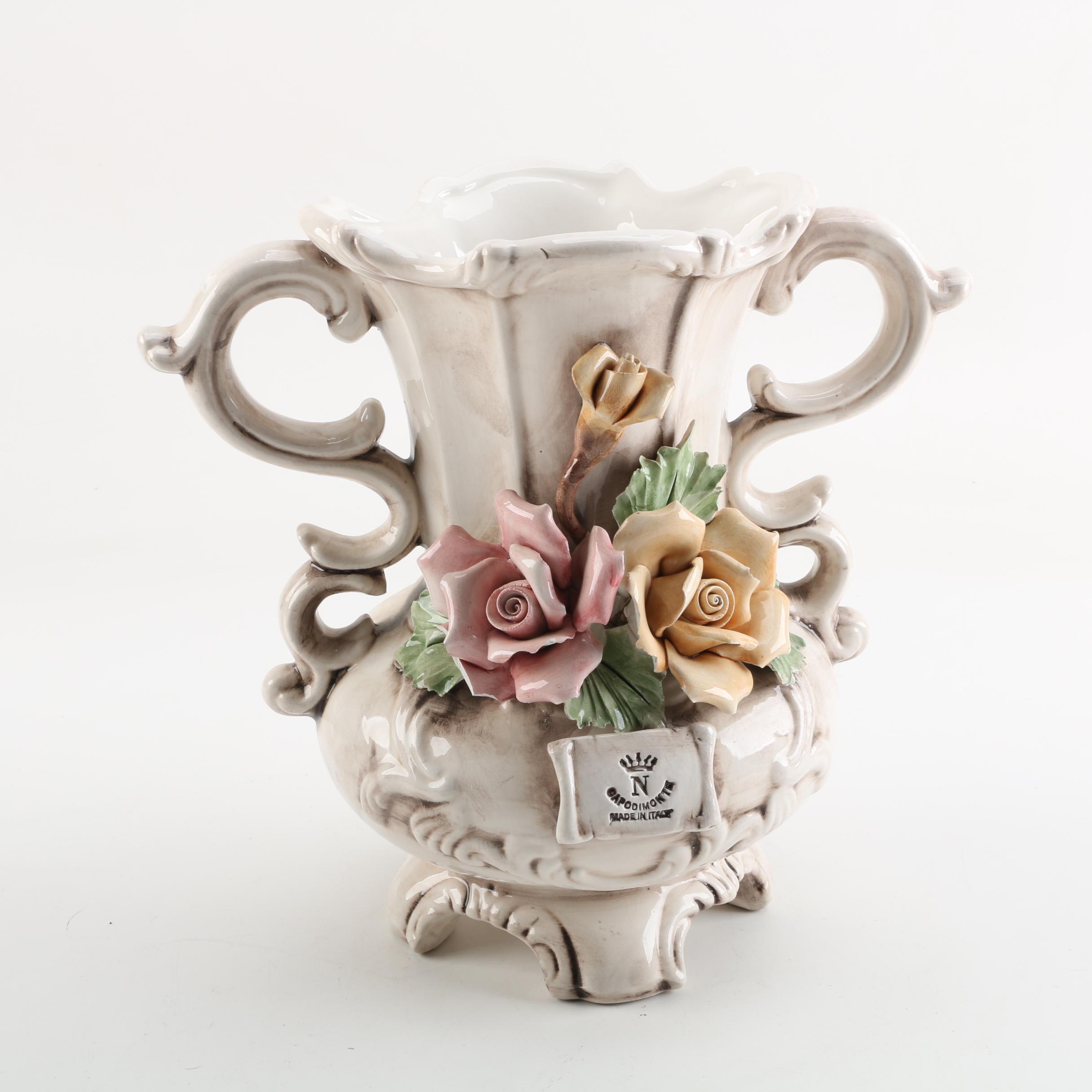 Capodimonte Porcelain Rose Themed Vase EBTH