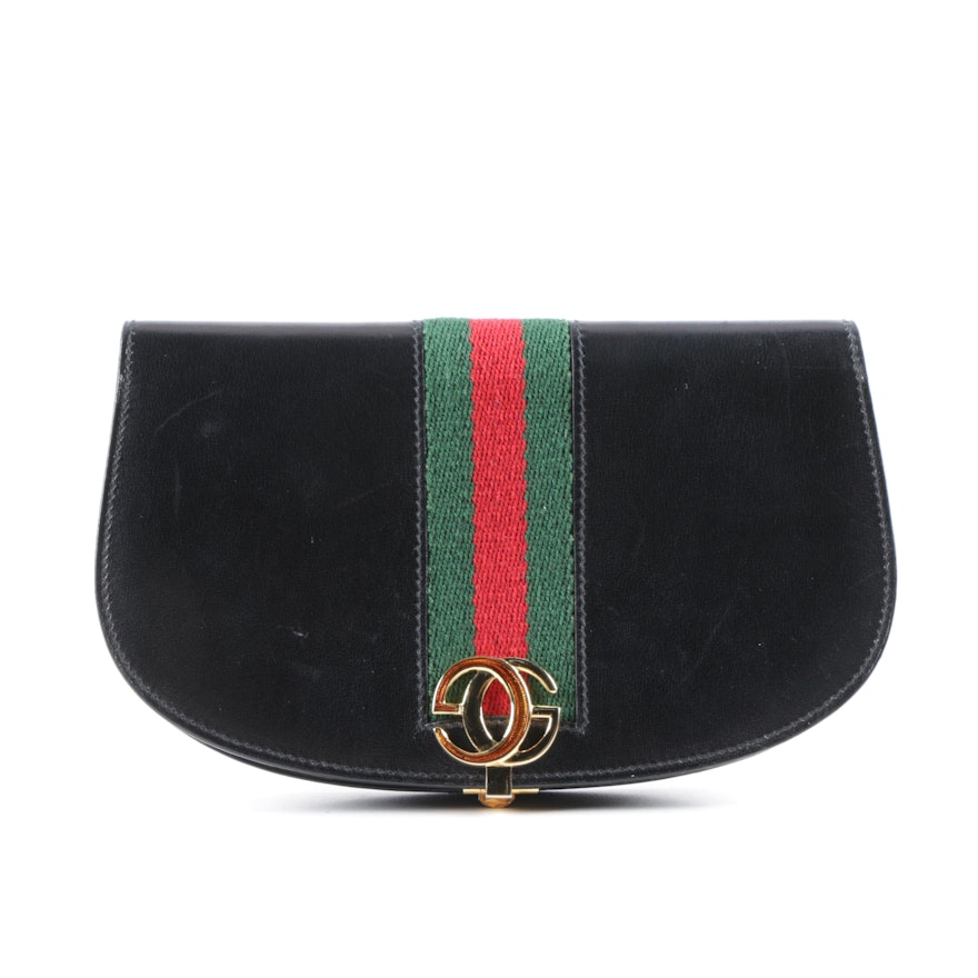 Vintage Gucci Black Canvas Leather Saddle Purse