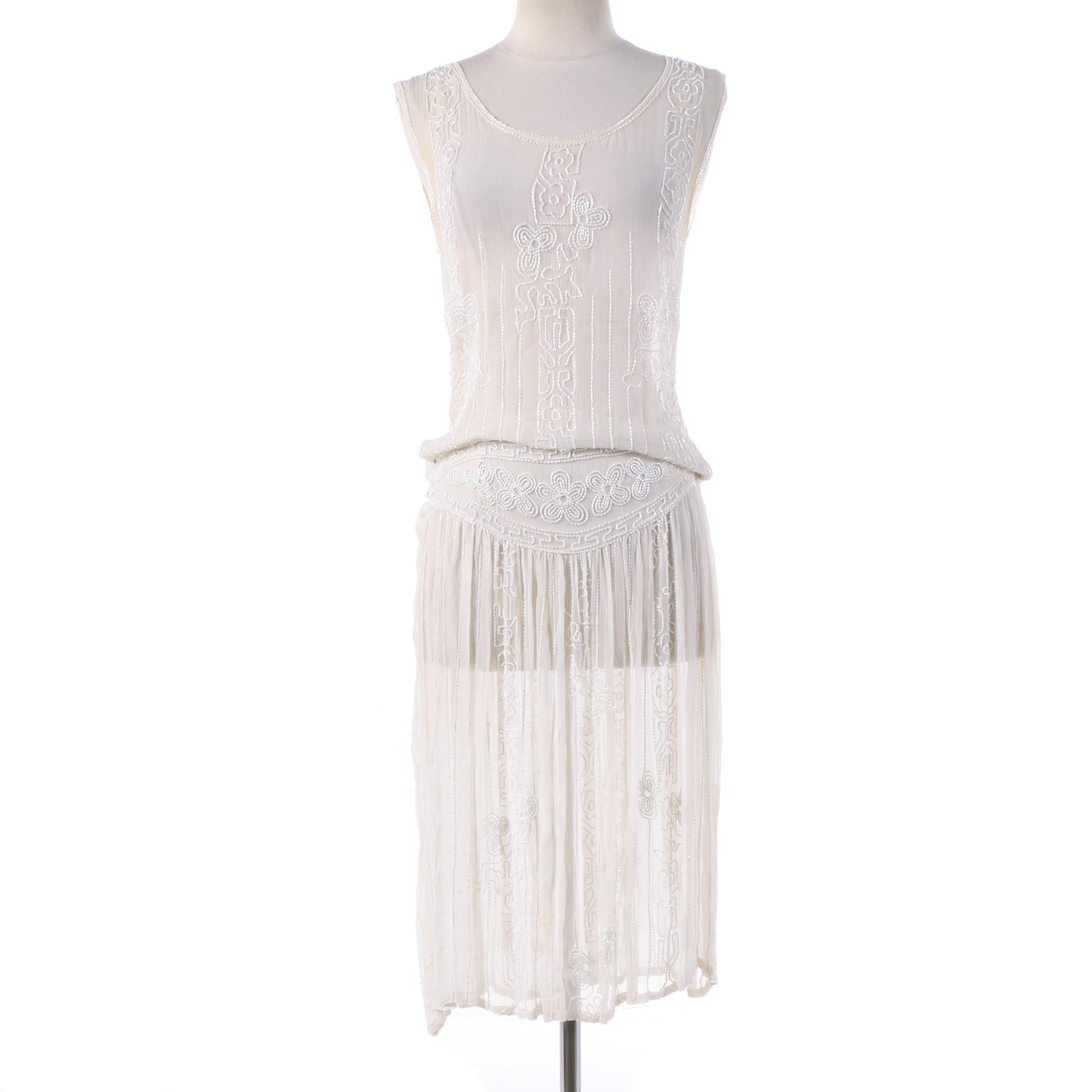 white beaded flapper dress