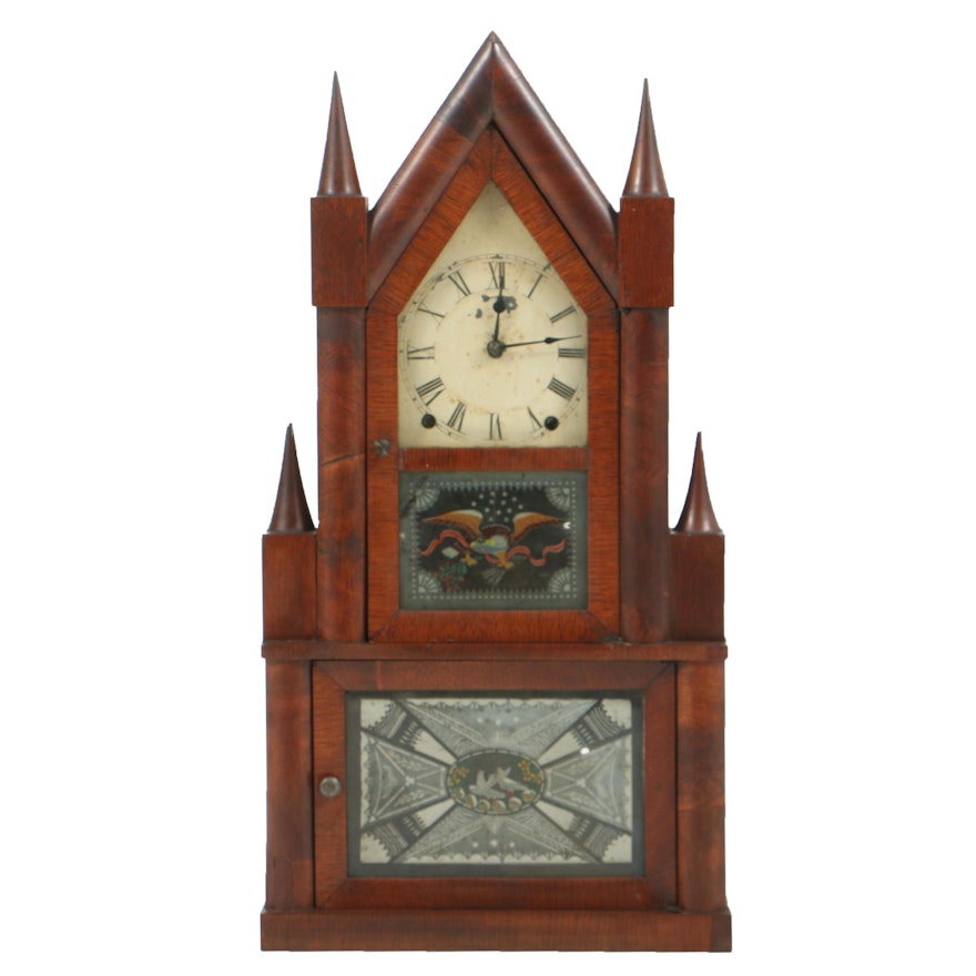 Antique Terry & Andrews Mahogany Steeple-on-Steeple Shelf Clock