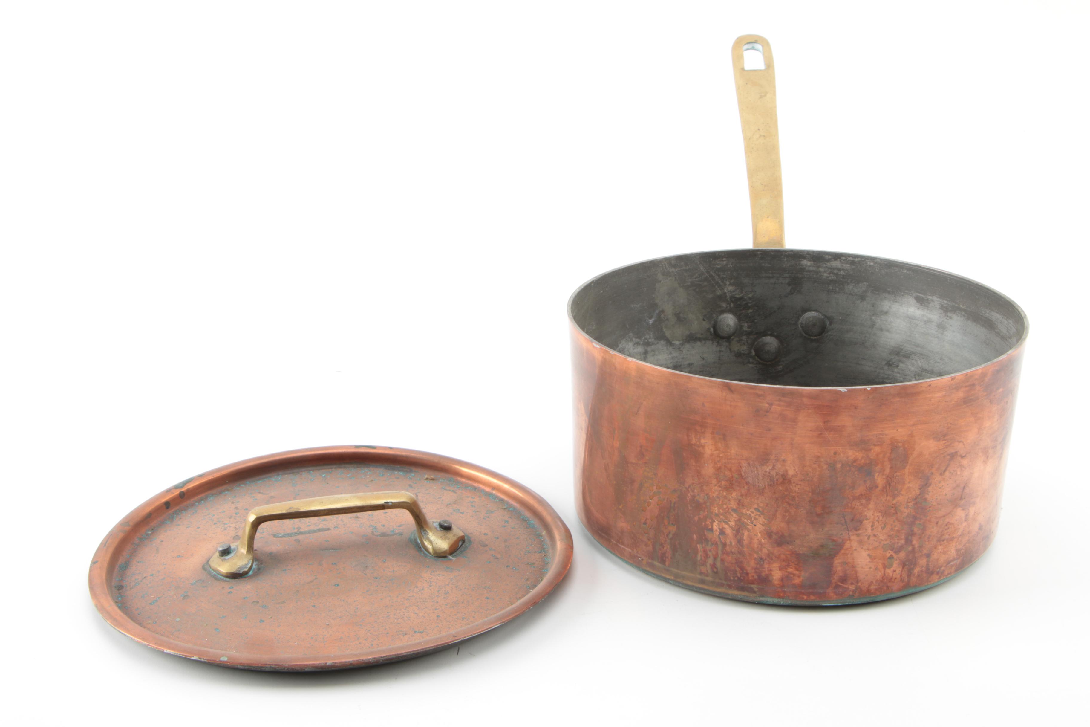 Pairing of French Bazar Francais Copper and Brass Cooking Pans EBTH
