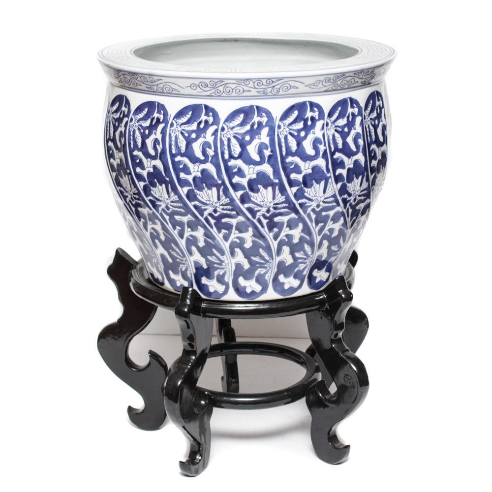 Chinese Ceramic Fish Bowl Planter with Stand EBTH