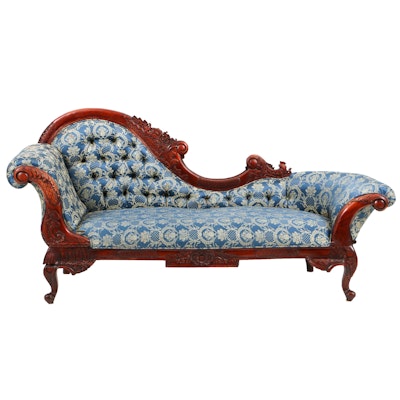 Vintage Rococo Style Carved Mahogany and Button-Tufted Chaise Lounge Vintage Rococo Style Carved Mahogany and Button-Tufted Chaise Lounge