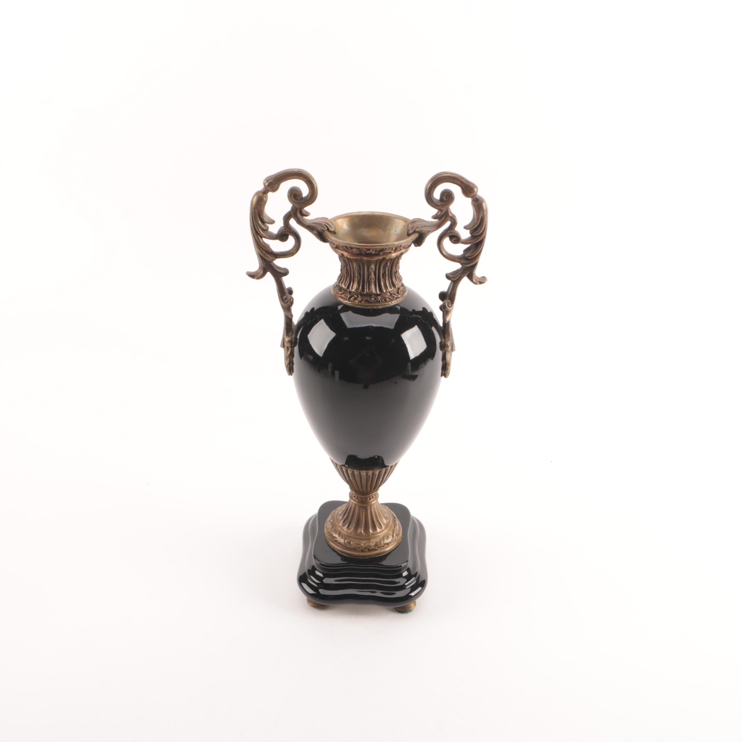 Decorative Ceramic and Brass Urn Vase EBTH