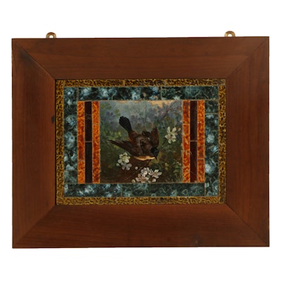 Hand Painted Wall Tile Architectural Piece Framed and Signed Hand Painted Wall Tile Architectural Piece Framed and Signed