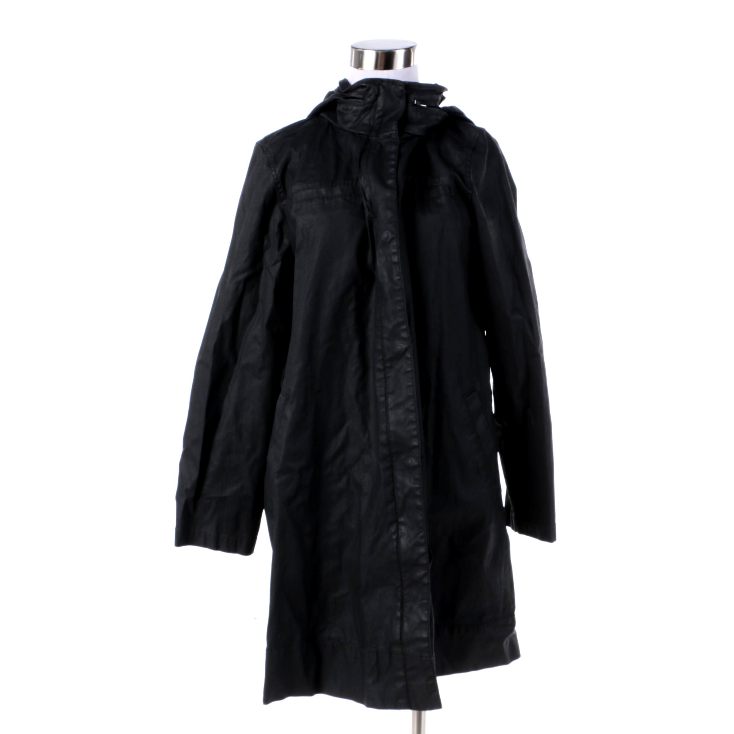 Women's Eileen Fisher Black Hooded Raincoat EBTH