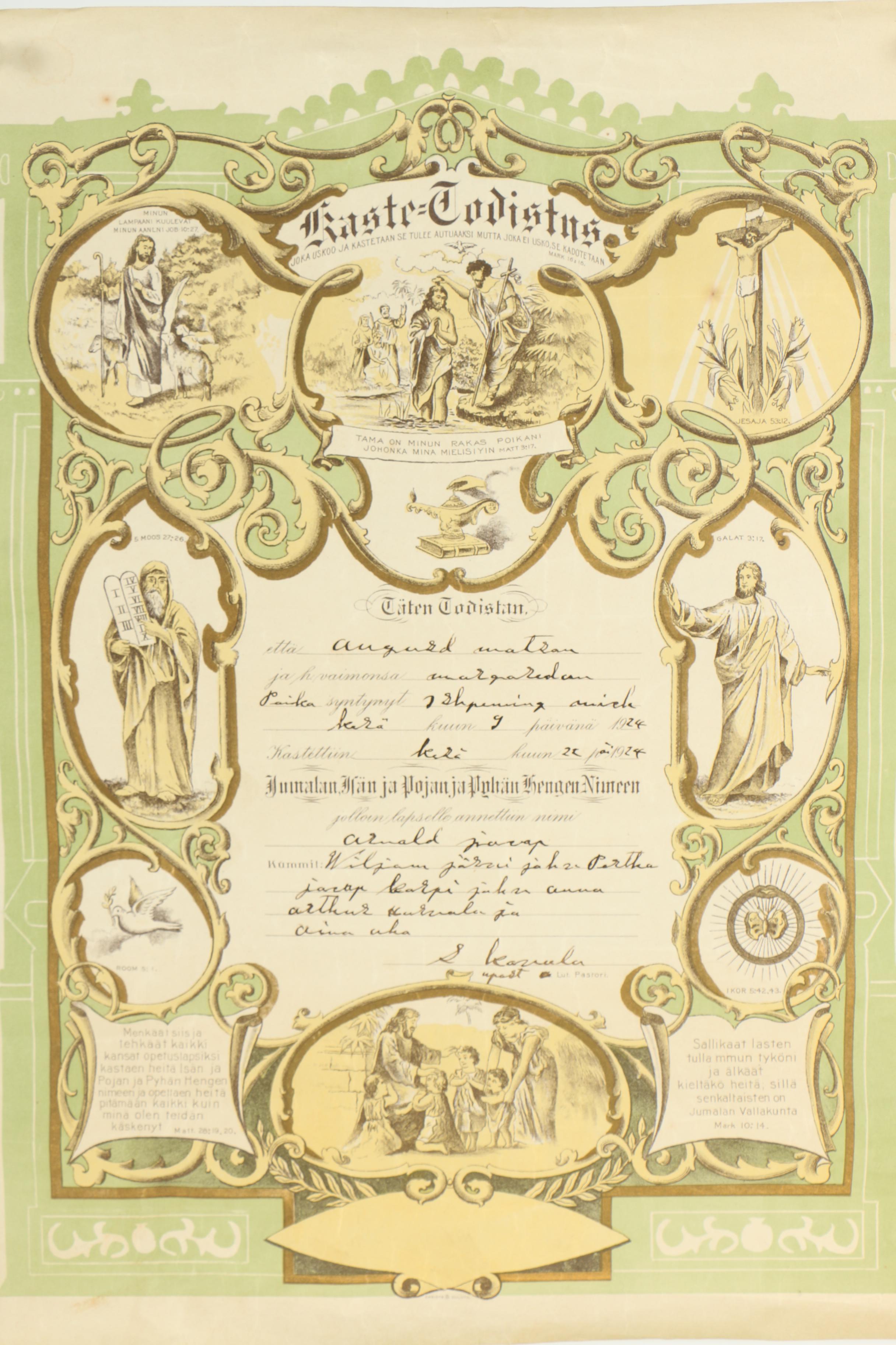 Antique and Vintage Finnish Marriage Certificates and Baptismal