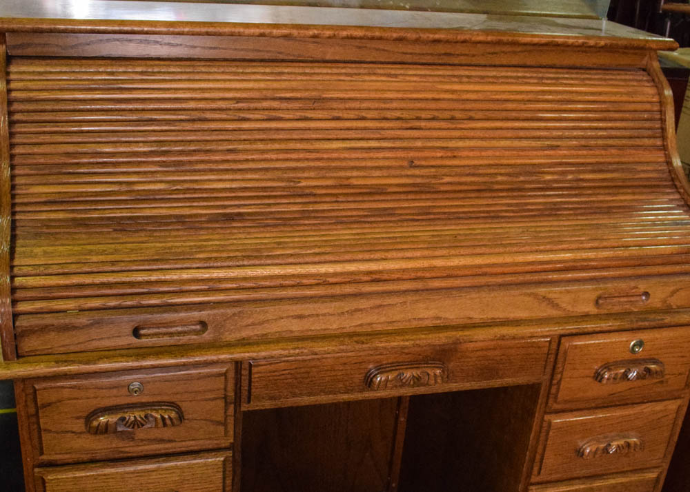 Reproduction Oak Roll Top Desk EBTH
