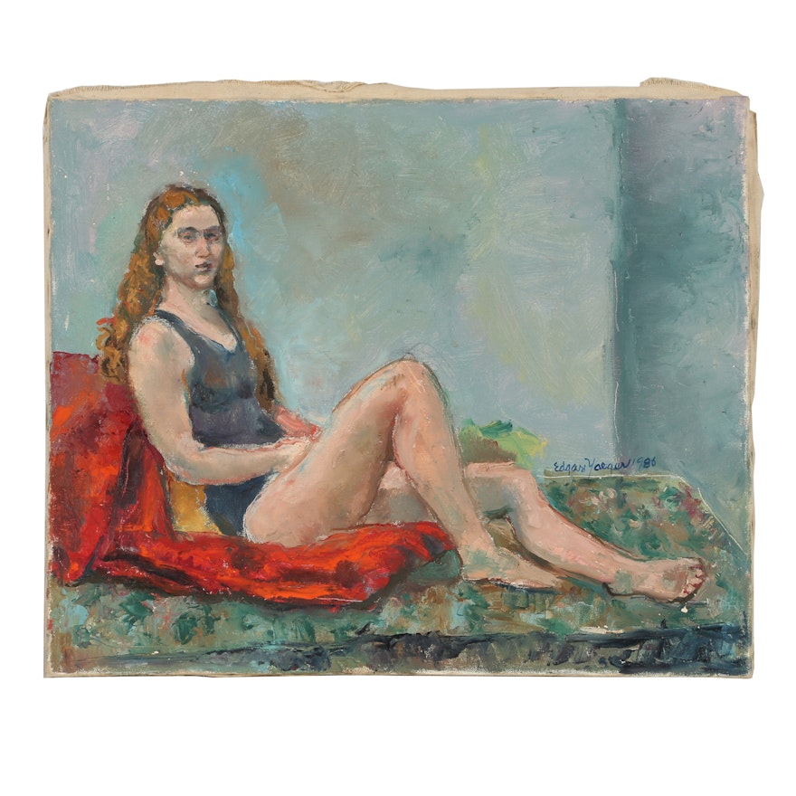 Edgar Yaeger Oil Painting Girl In Bathing Suit Ebth