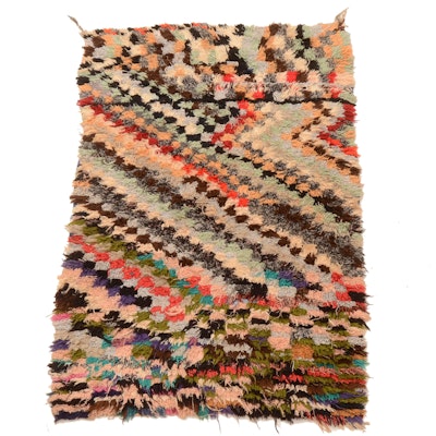 Hand-Knotted Moroccan Berber Boucherouite Area Rug Hand-Knotted Moroccan Berber Boucherouite Area Rug