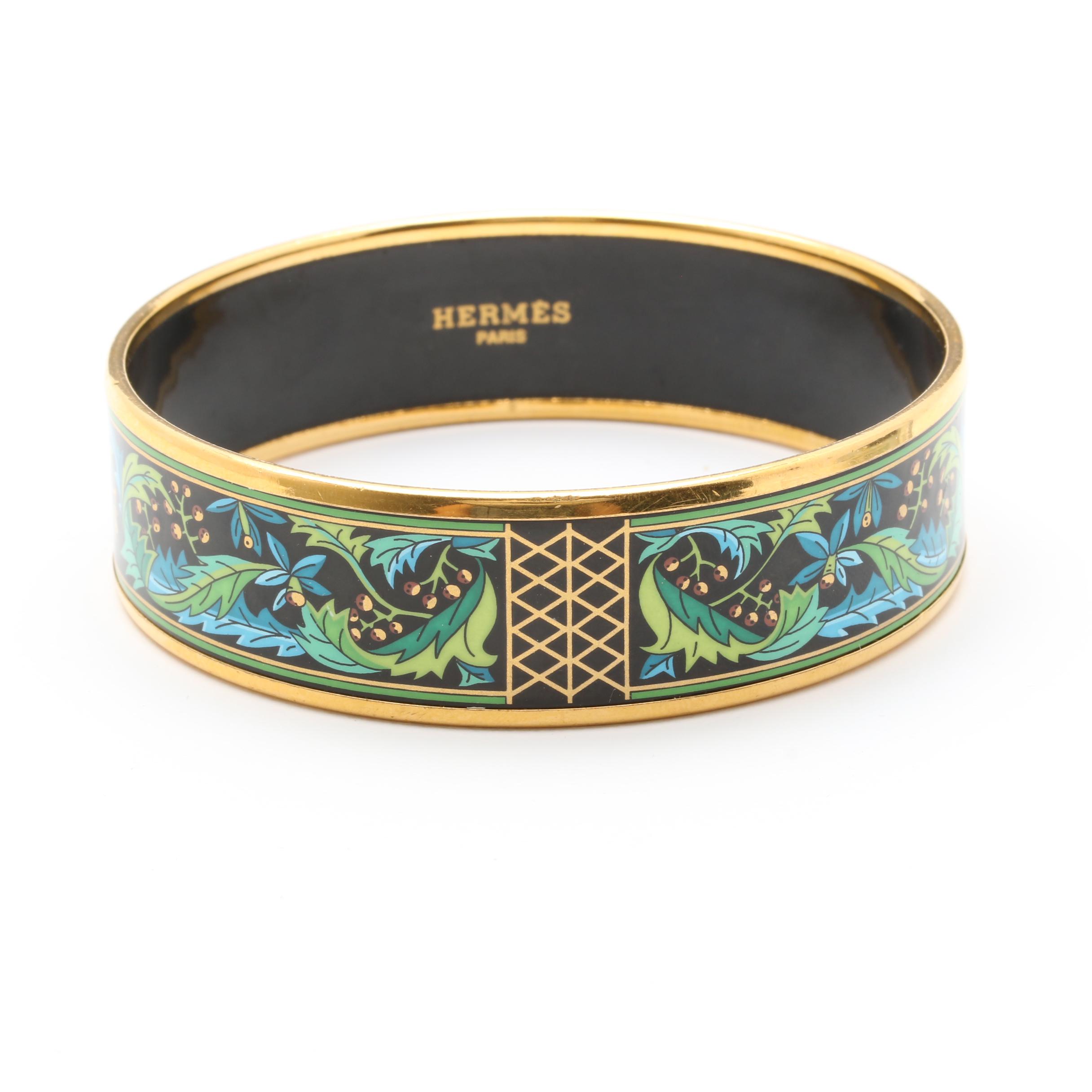 Hermès Gold Tone Enamel Bangle Bracelet EBTH