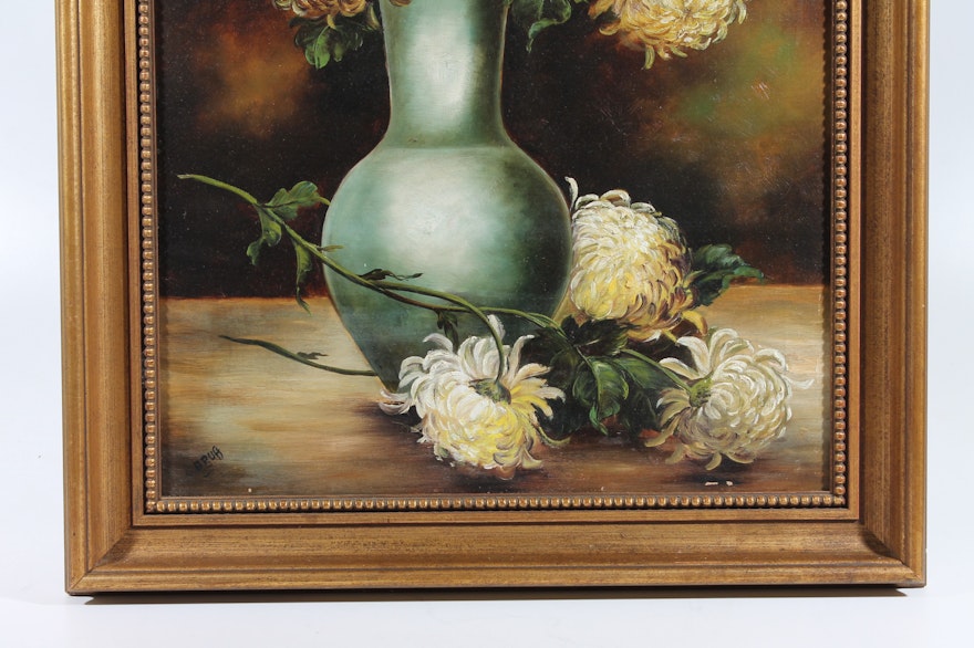 Vintage Signed Oil Still Life Painting on Canvas | EBTH