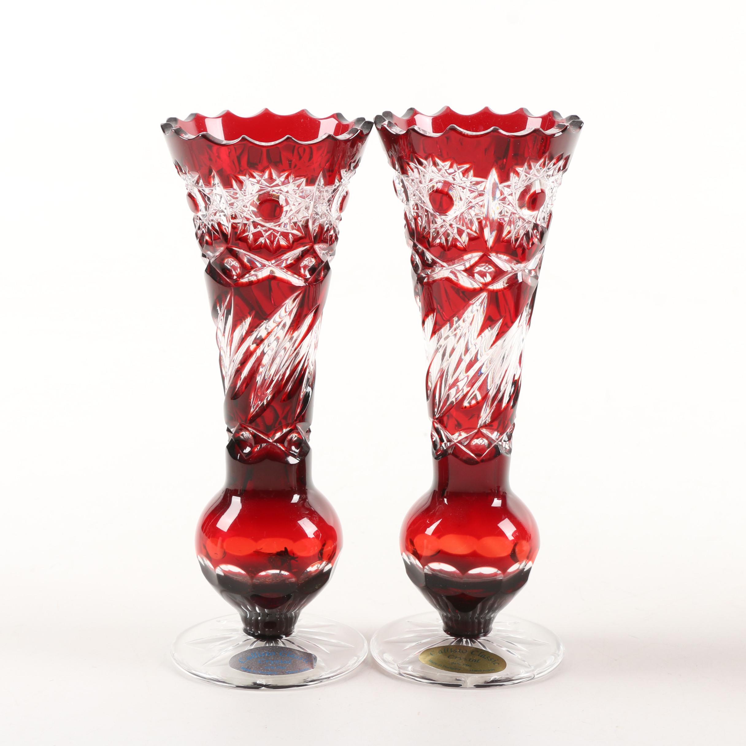 Vintage Callisto Classic Cased Ruby Cut To Clear Lead Crystal