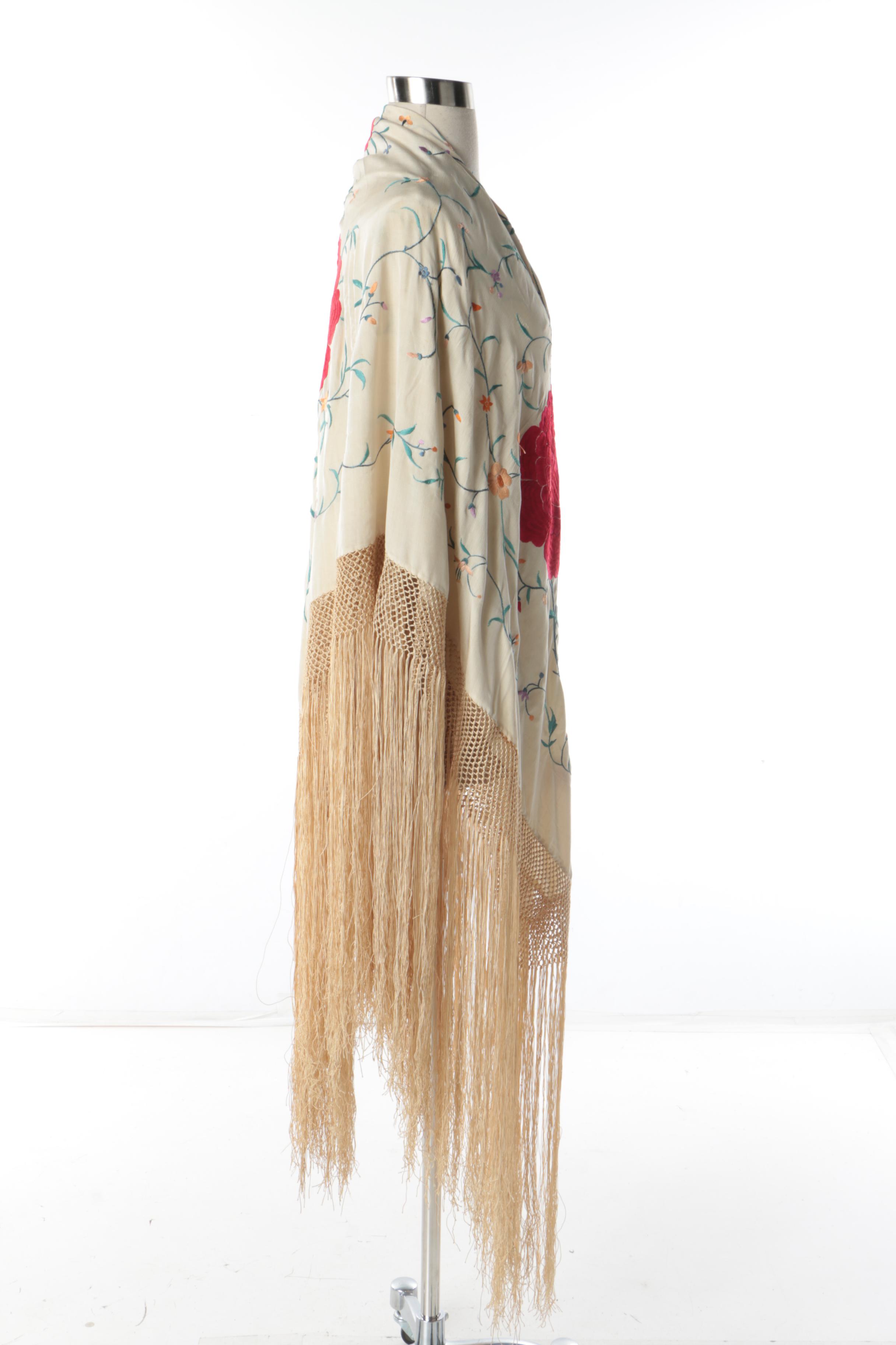 Vintage Silk Embroidered Piano Shawl EBTH