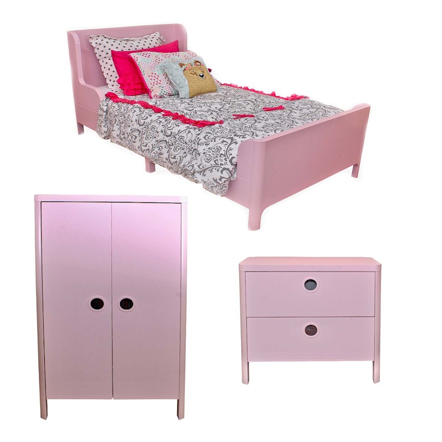 pink ikea children's twin bedroom furniture set