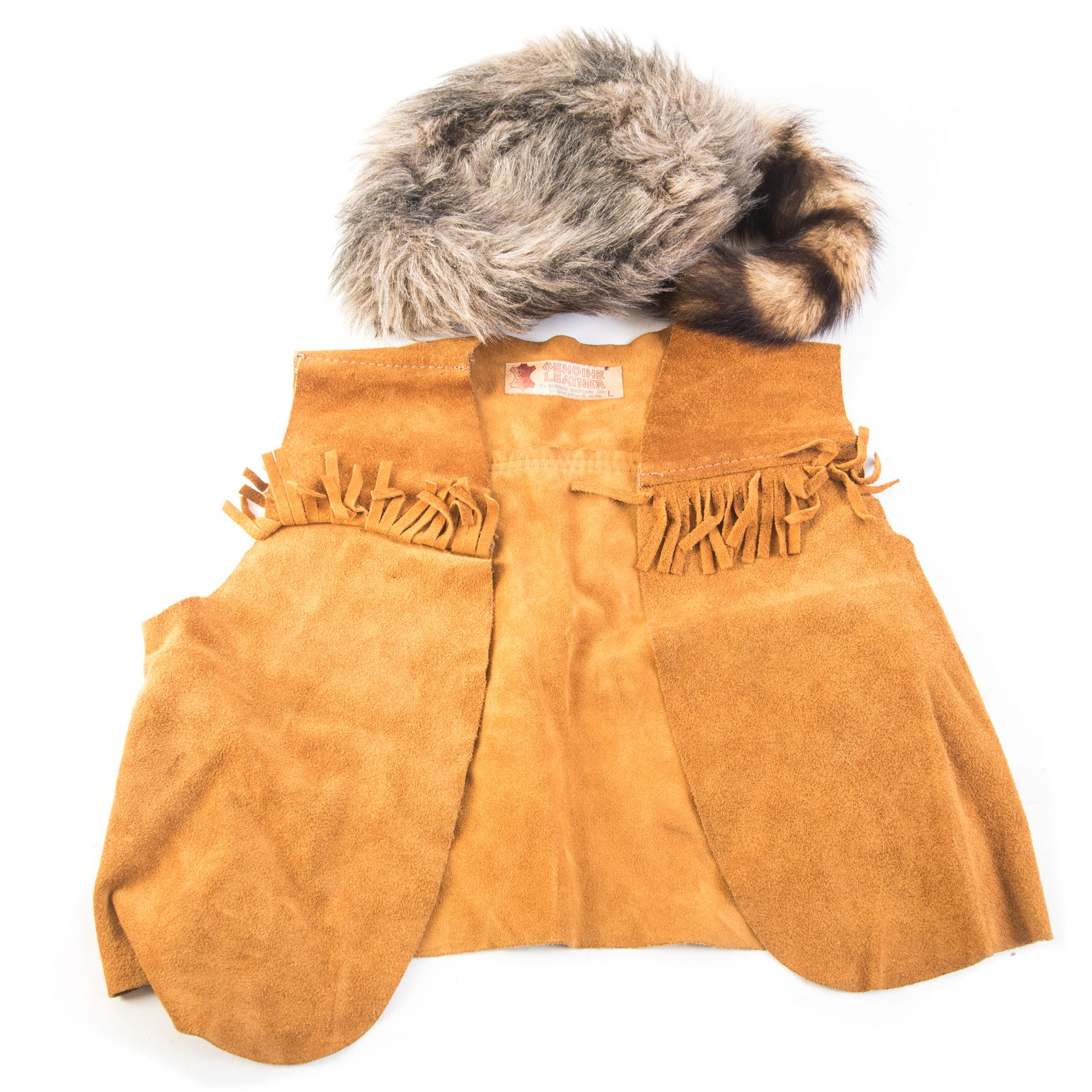 Vintage Davy Crockett Costume with Suede leather Vest and Faux Fur Hat EBTH