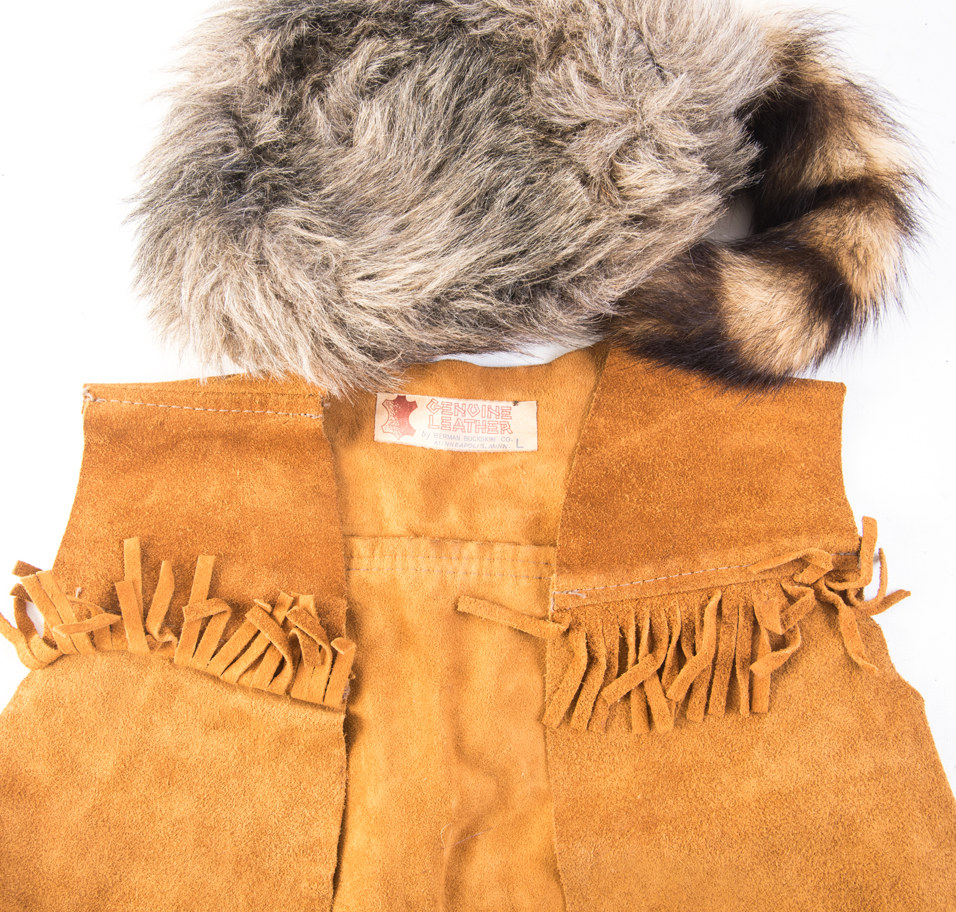 Vintage Davy Crockett Costume with Suede leather Vest and Faux Fur Hat EBTH