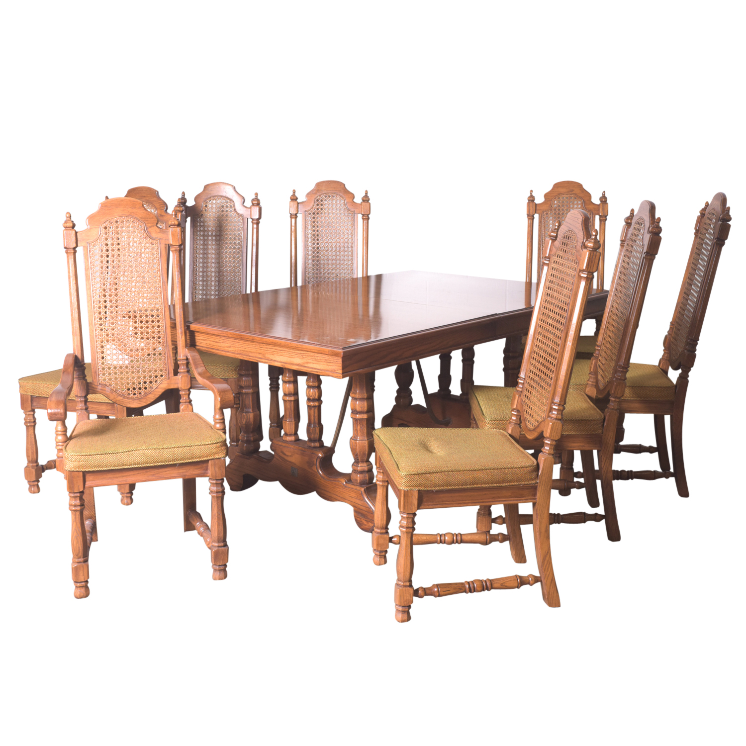 Mid Century Oak Dining Table With Cane Back Chairs By Thomasville Ebth