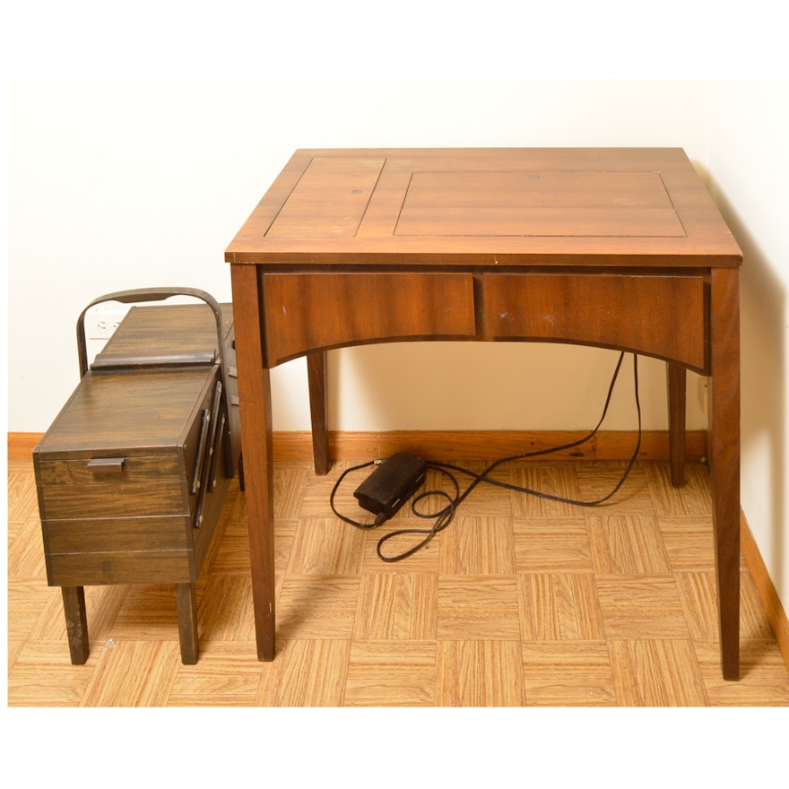 Singer Sewing Cabinet With Built In Sewing Machine Ebth