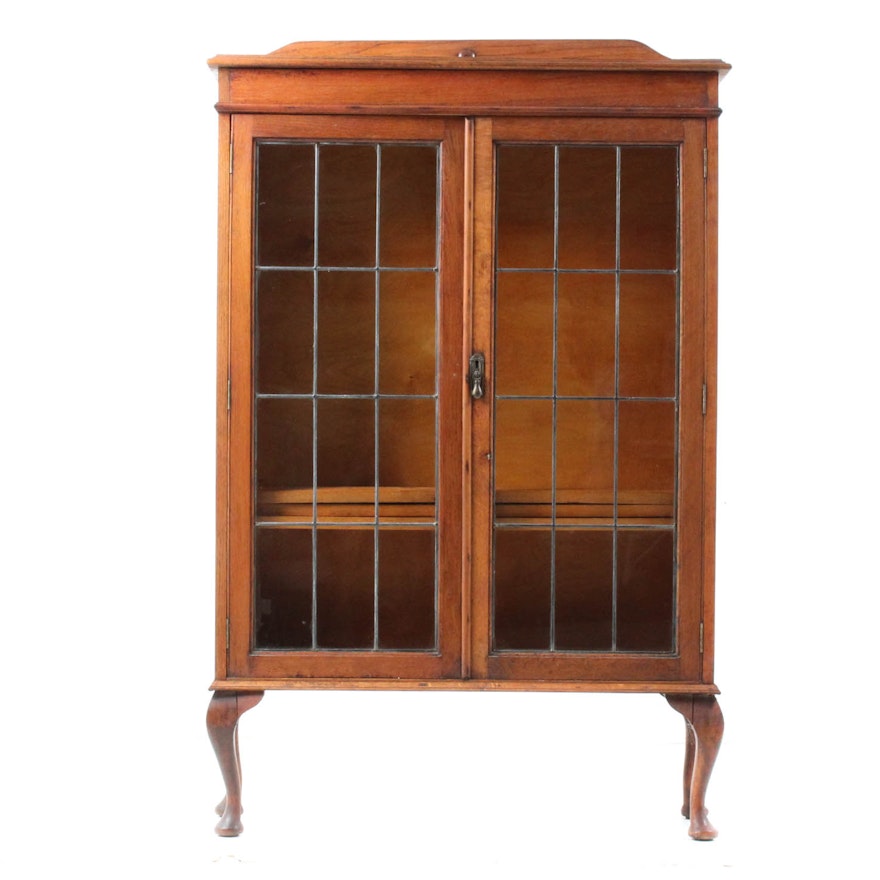Antique Wooden Display Cabinet With Leaded Glass Doors : EBTH Antique Wooden Display Cabinet with Leaded Glass Doors ... - Antique Wooden Display Cabinet With Leaded Glass Doors : EBTH