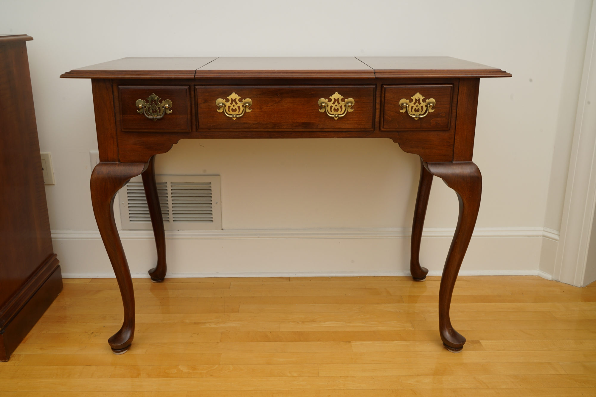 Queen Anne Style Cherry Vanity Table and Upholstered Bench by Knob