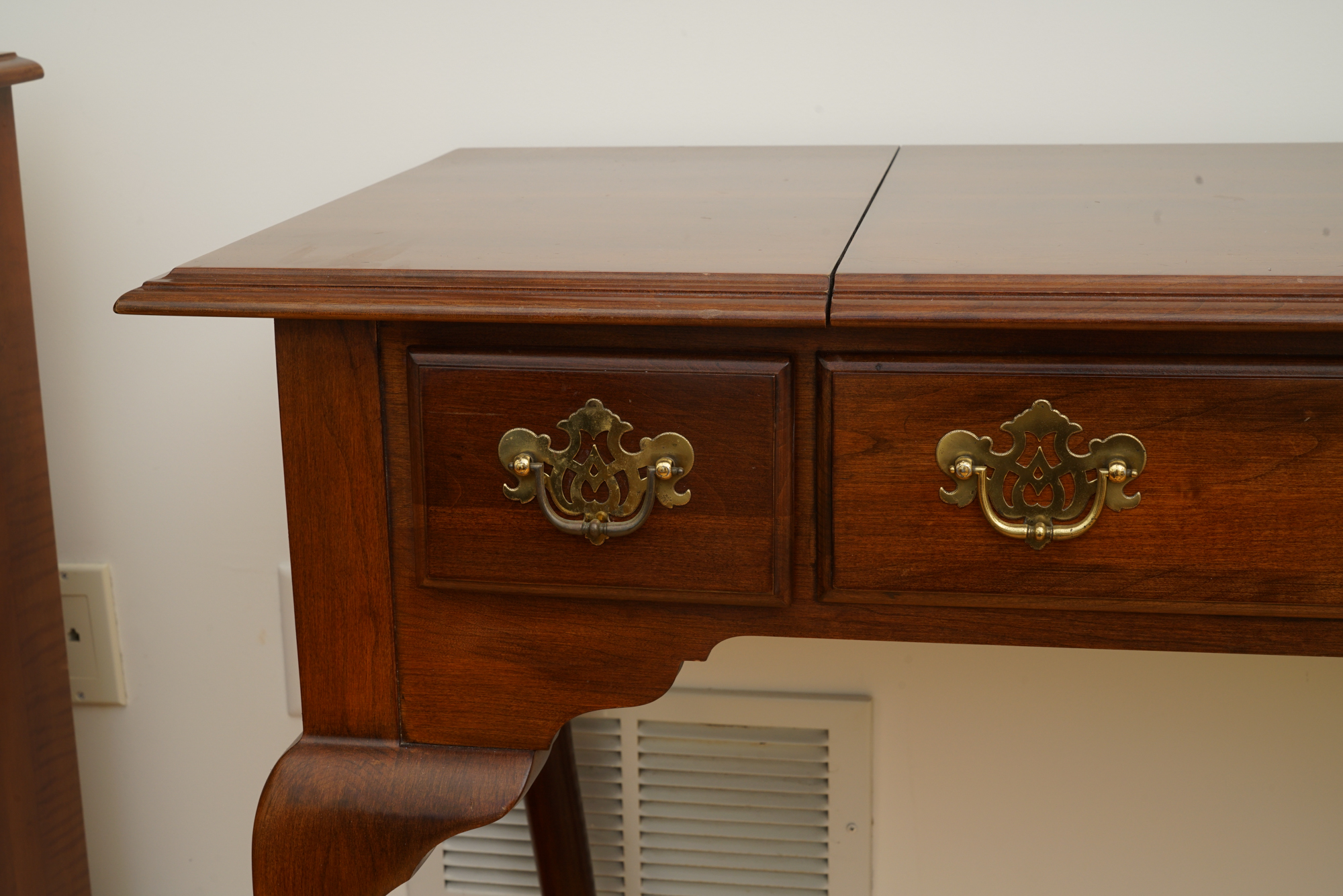 Queen Anne Style Cherry Vanity Table and Upholstered Bench by Knob