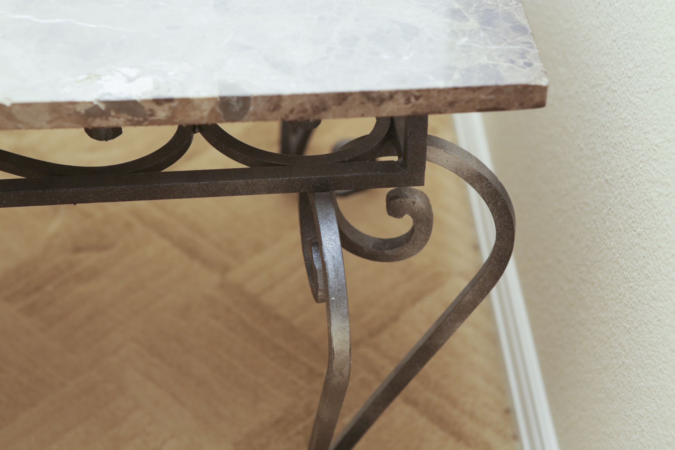 Stone Top Side Table with Wrought Metal Base EBTH