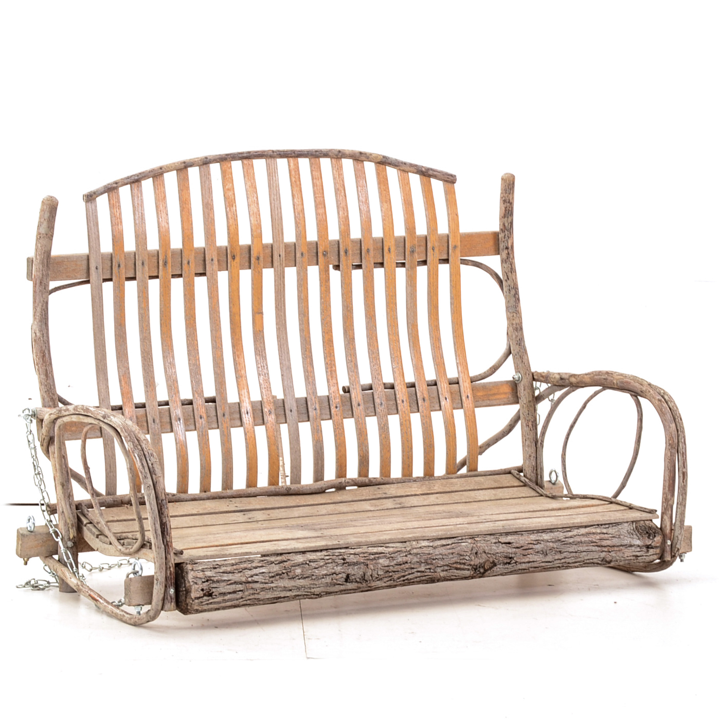 Rustic Branch and Wood Constructed Porch Swing