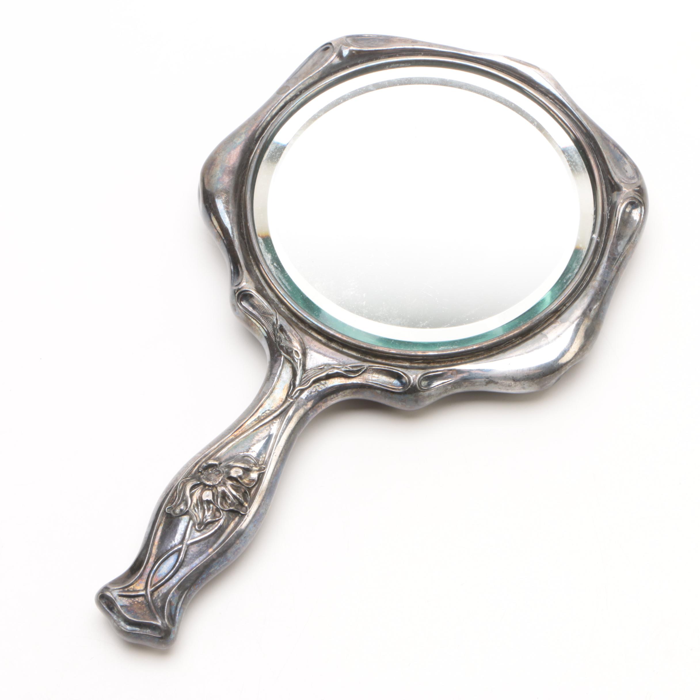 Vintage Van Bergh Art Nouveau Silver Plate Vanity Hand Mirror EBTH