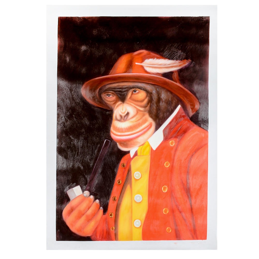 Oil Painting On Canvas Of Monkey In Uniform Ebth