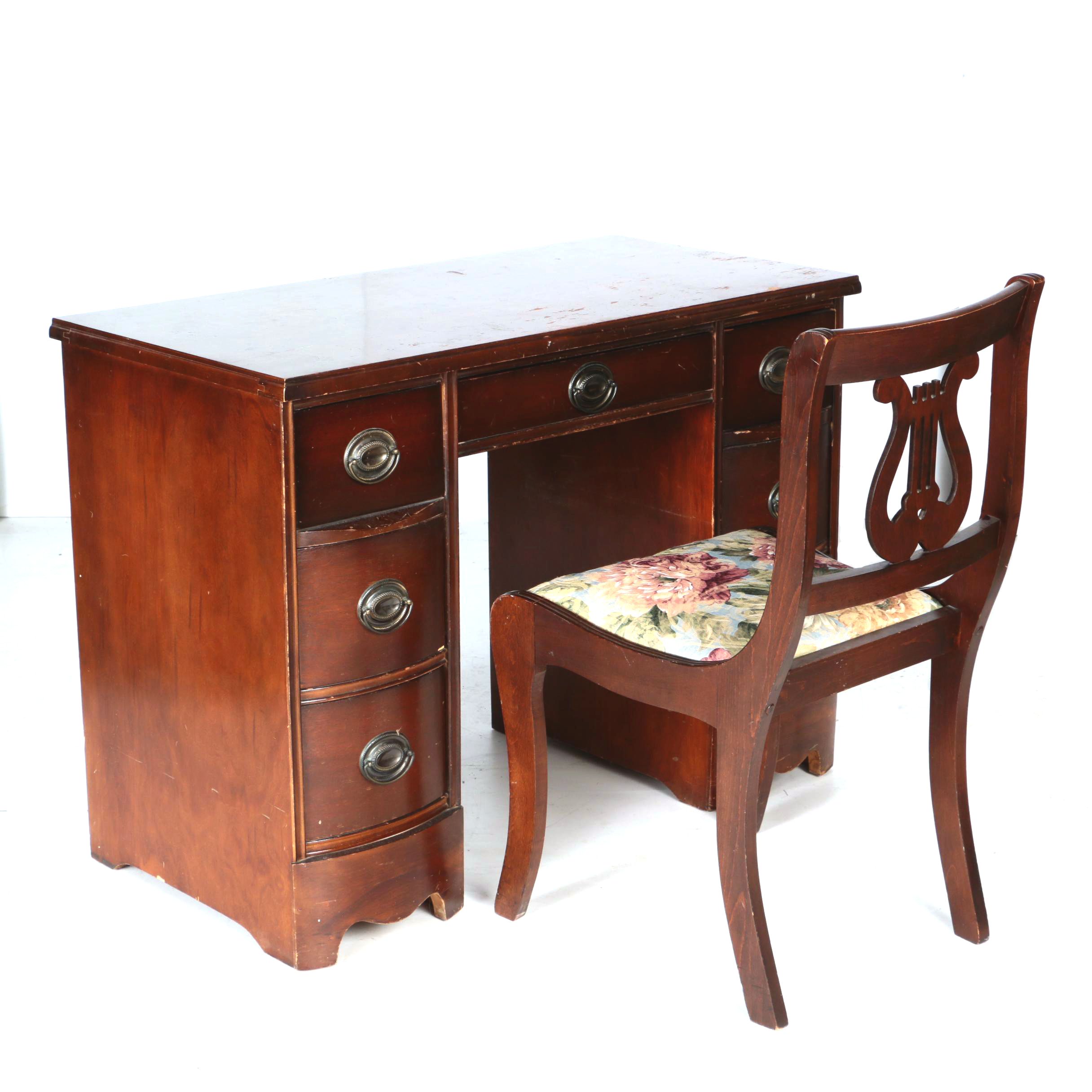 Vintage Duncan Phyfe Style Lyre Back Chair By Culler With Kneehole