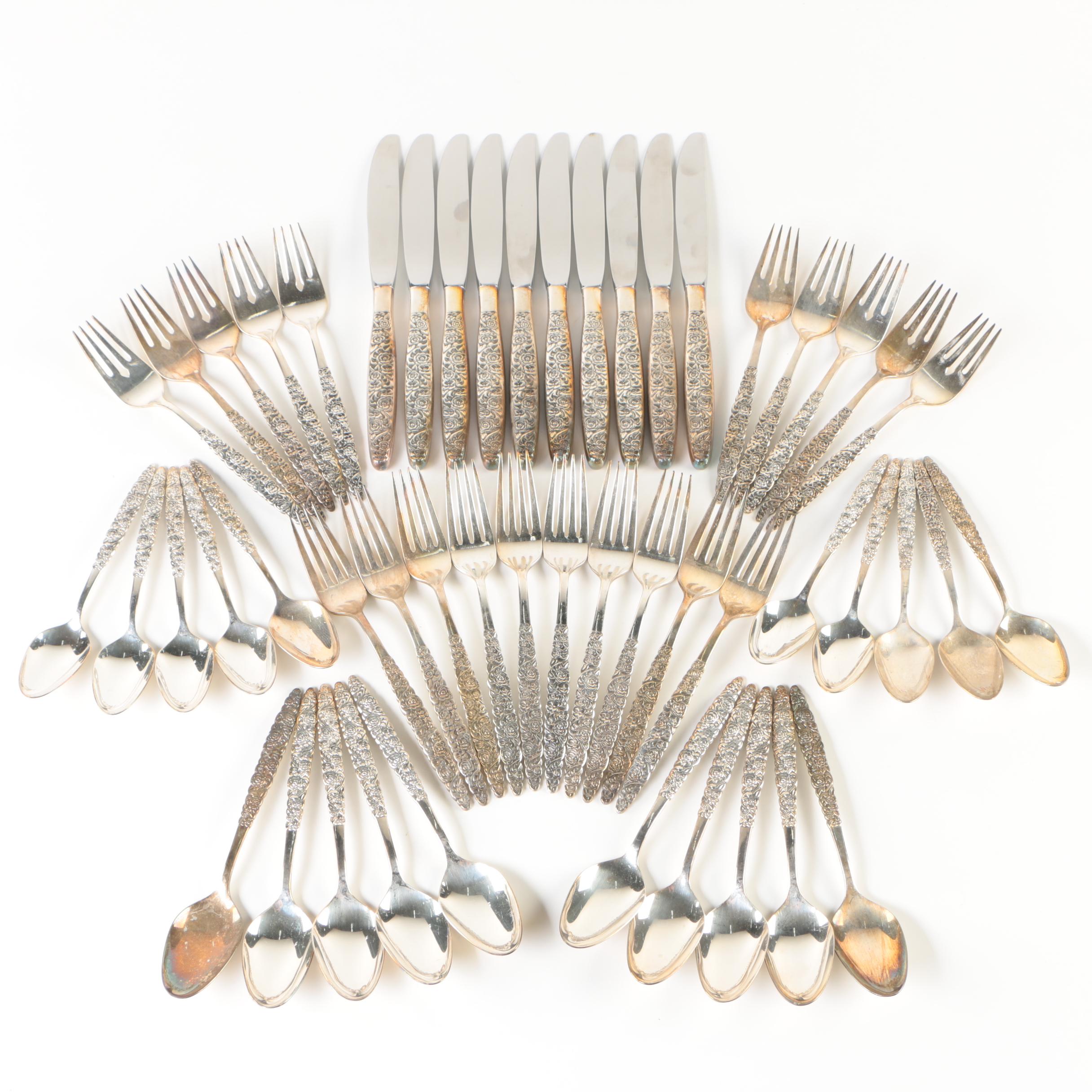 Wm. Rogers & Son "Floral Bouquet" Silver Plate Flatware Set EBTH