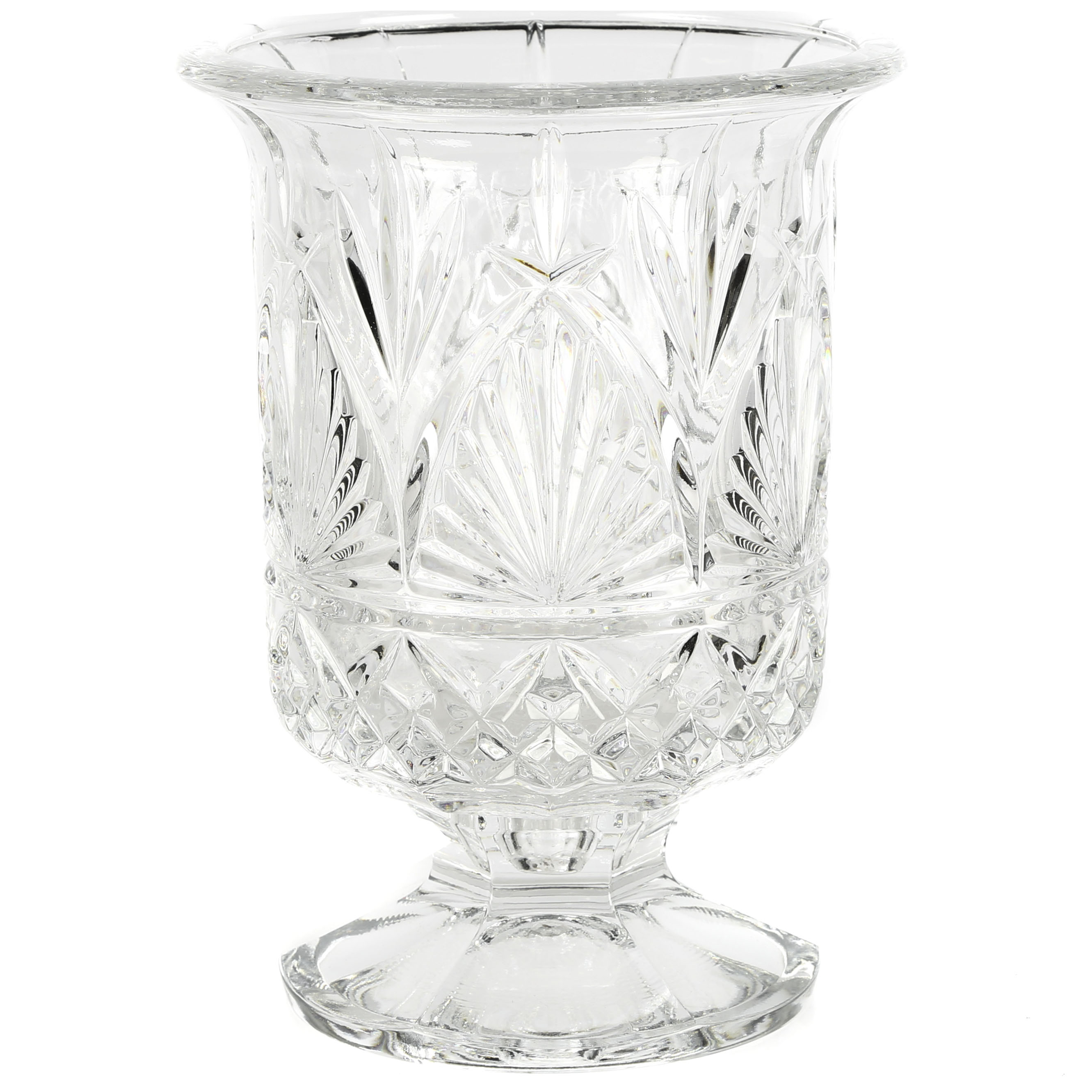 Pressed Glass Footed Hurricane Vase Ebth