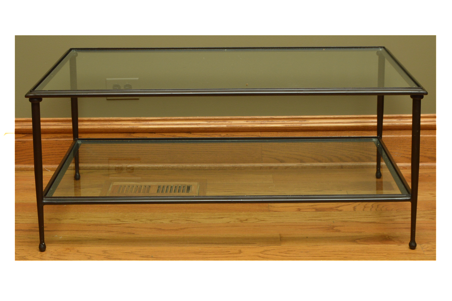 Black Metal Glass Top Coffee Table with Glass Shelf EBTH