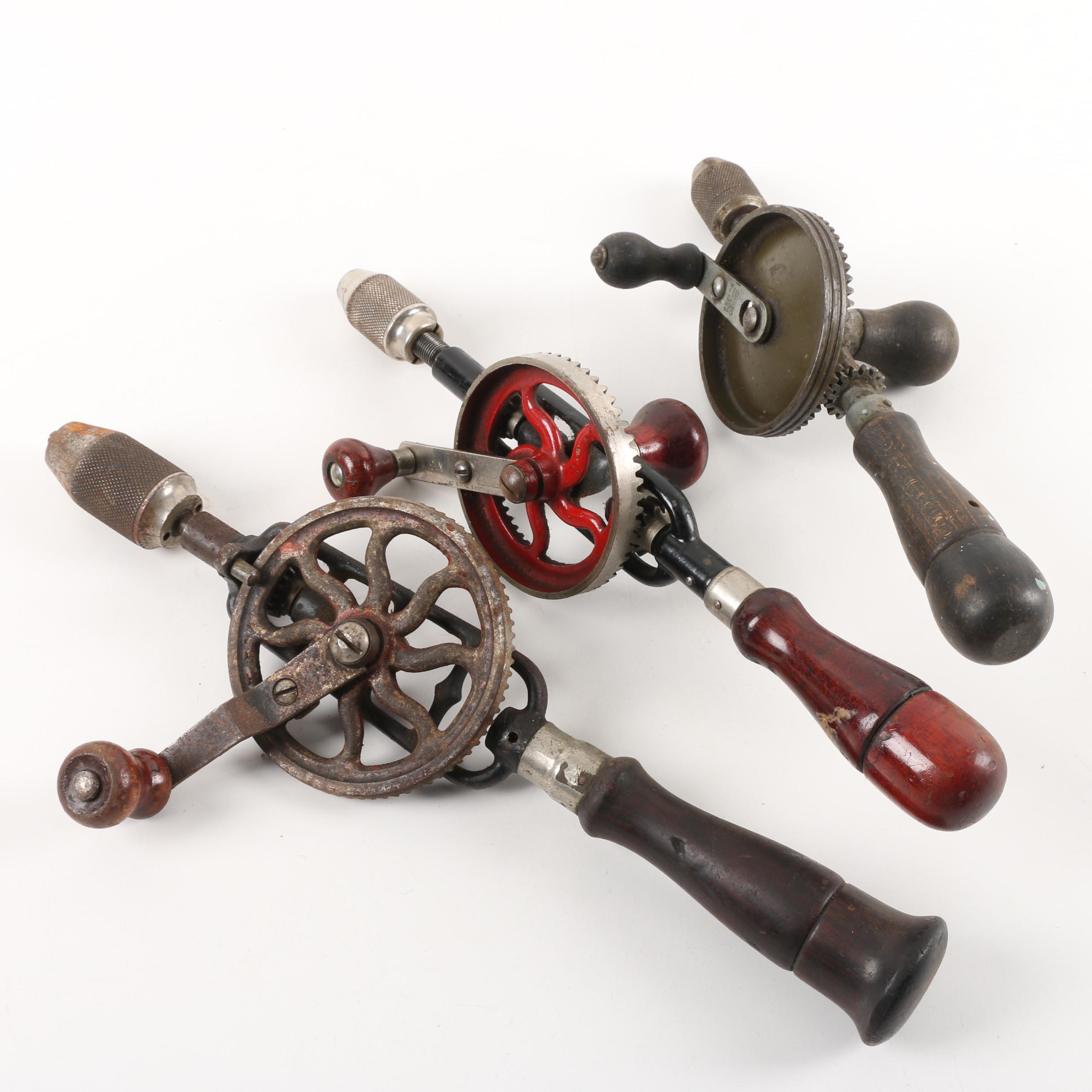 Vintage Hand Crank Egg Beater Drills Including Stanley And Millers Falls Co Ebth