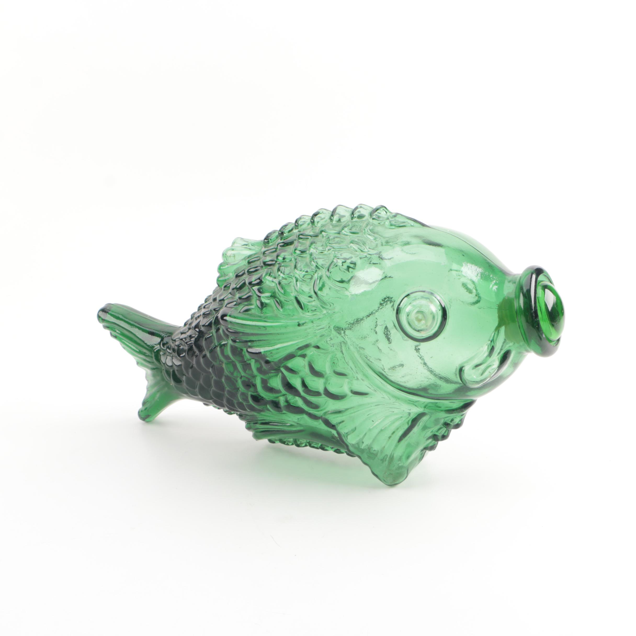 Vintage Green Glass Fish Bottle EBTH