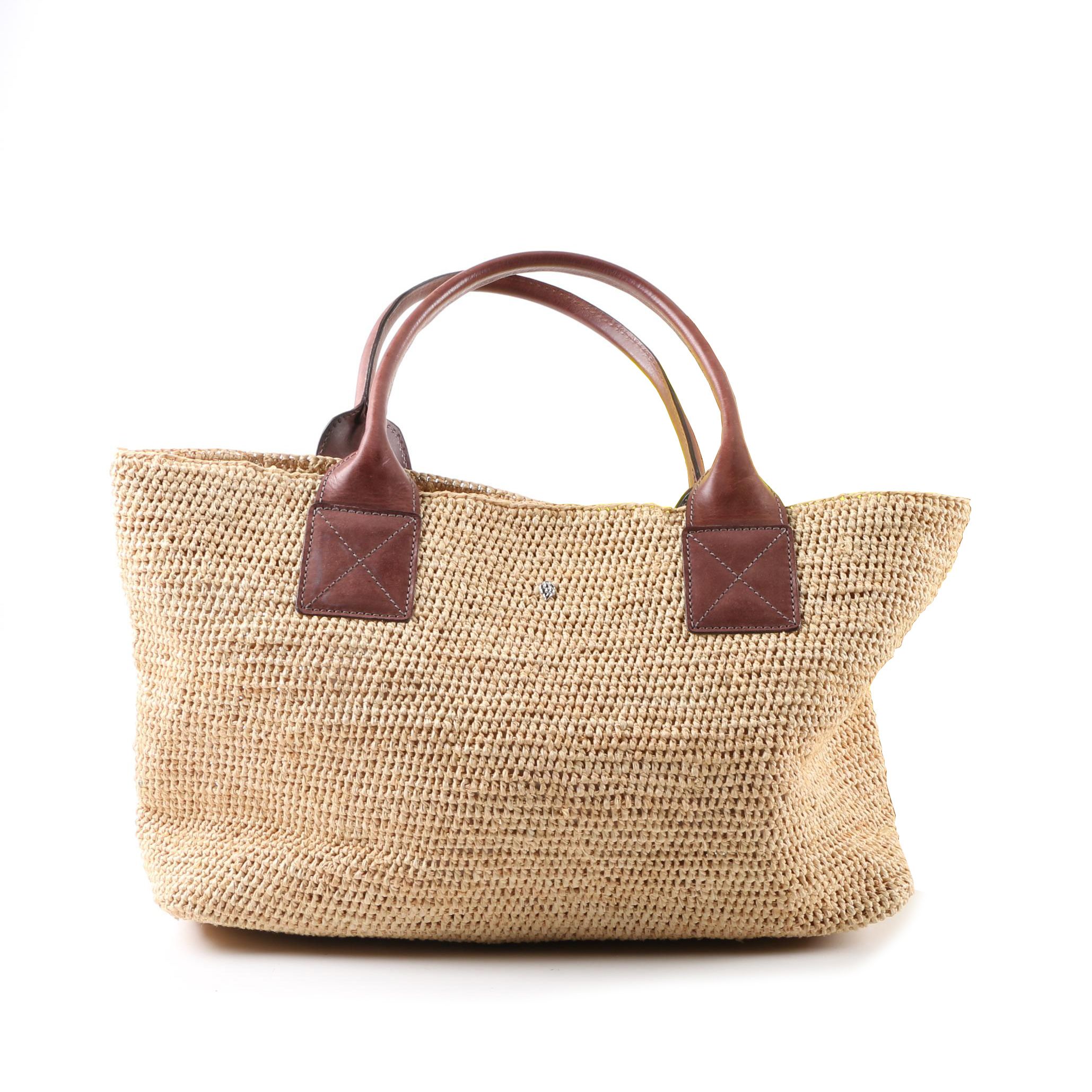 straw and leather tote