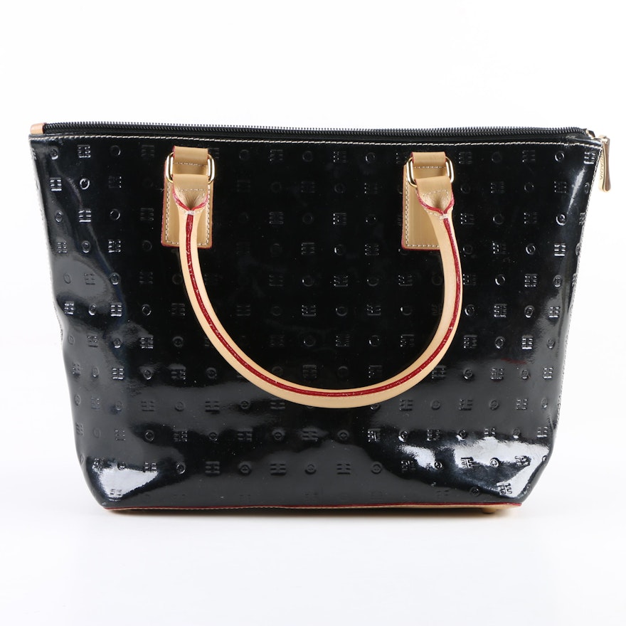 Arcadia Black & Red Leather Gold hardware Zip Close Embossed