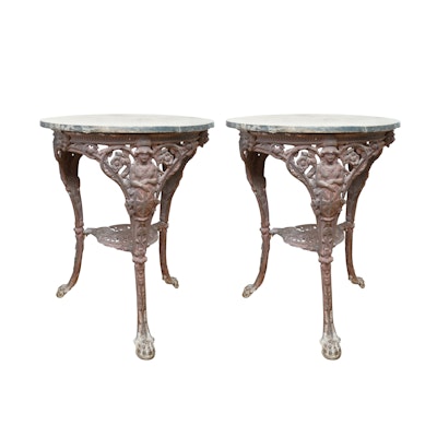 Antique Victorian Cast Iron Figurative Accent Tables with Wooden Tops Antique Victorian Cast Iron Figurative Accent Tables with Wooden Tops