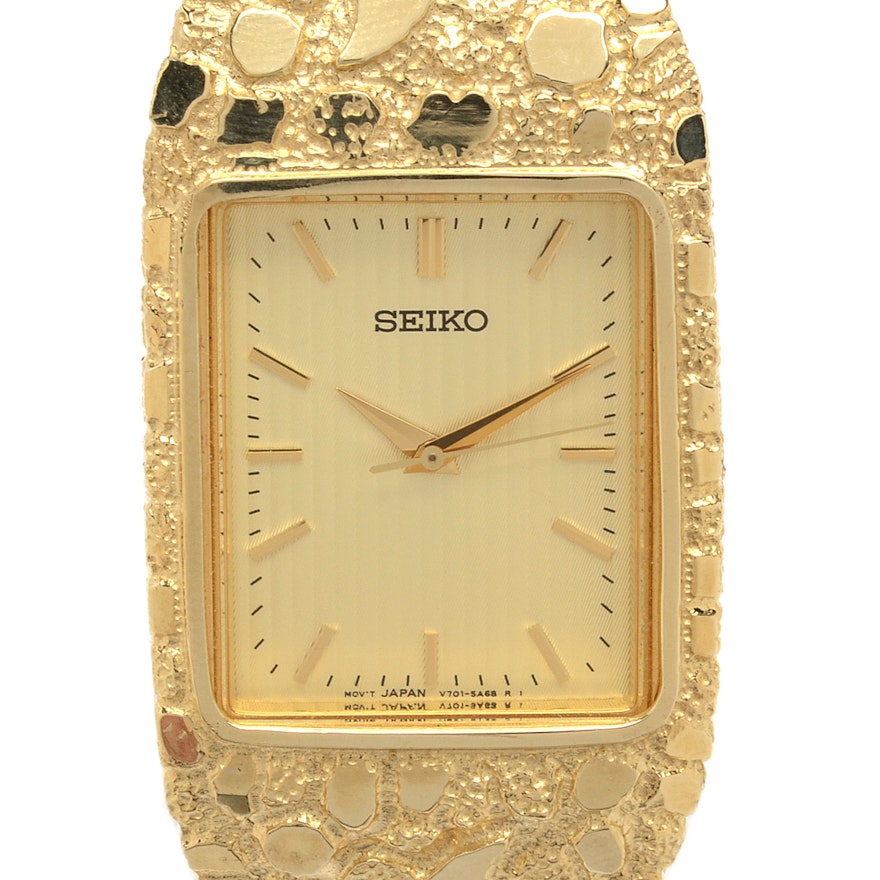 Seiko 10K Yellow Gold Nugget Style Wristwatch | EBTH