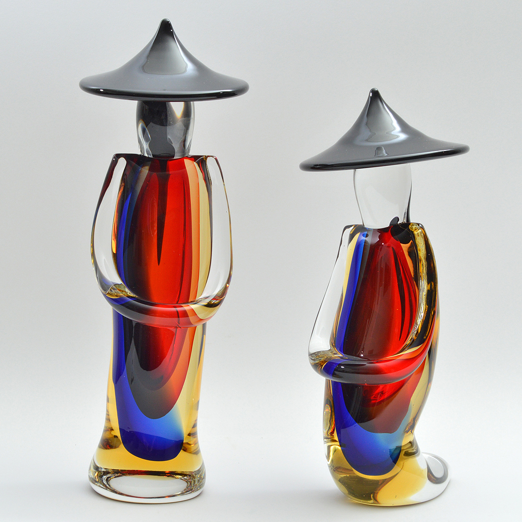 Large Murano Glass East Asian Style Figures, Signed EBTH