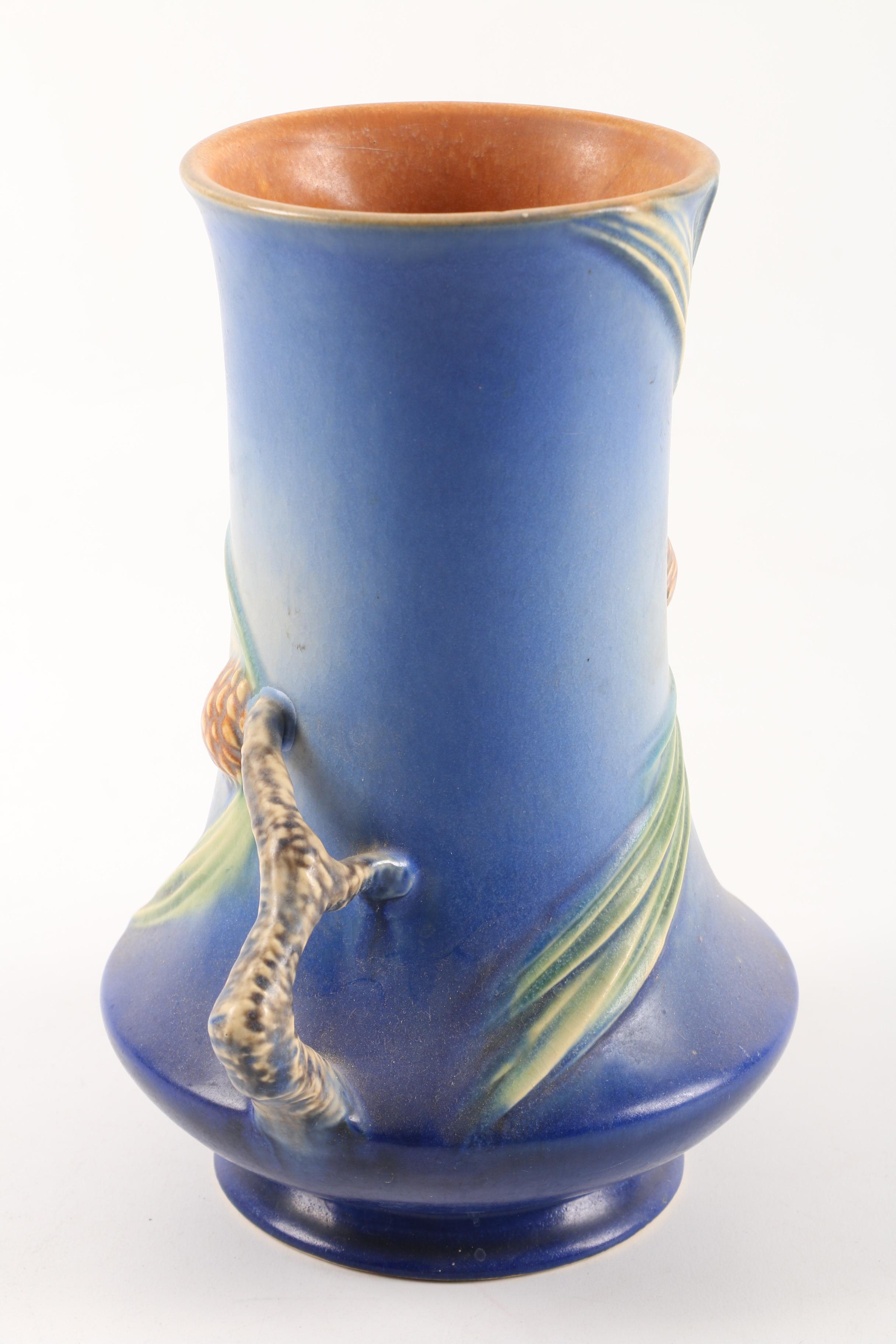 Roseville Pottery "Pine Cone" Blue Vase EBTH