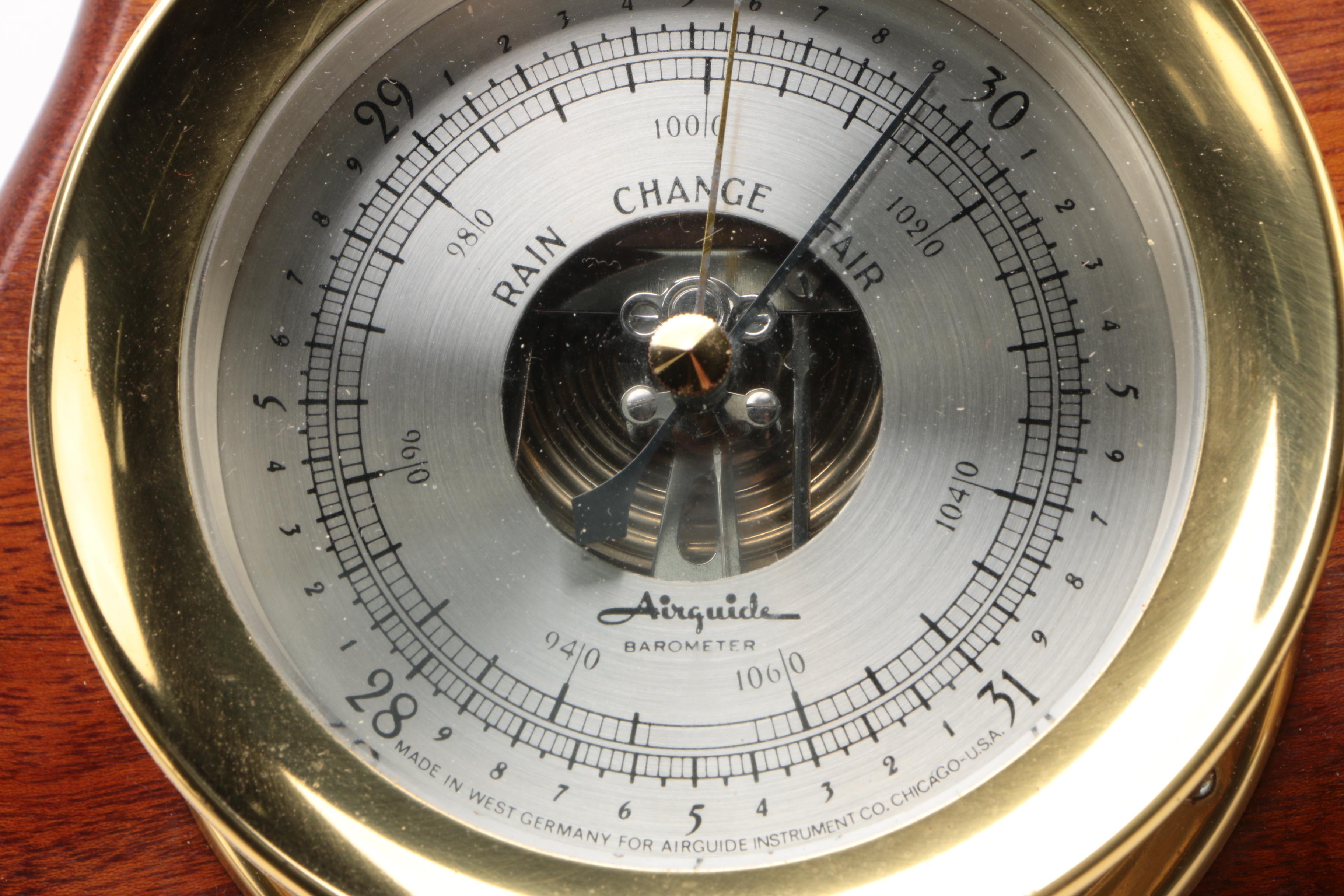 AirGuide Brass Ship Clock and Barometer Set on Wood Plaque EBTH