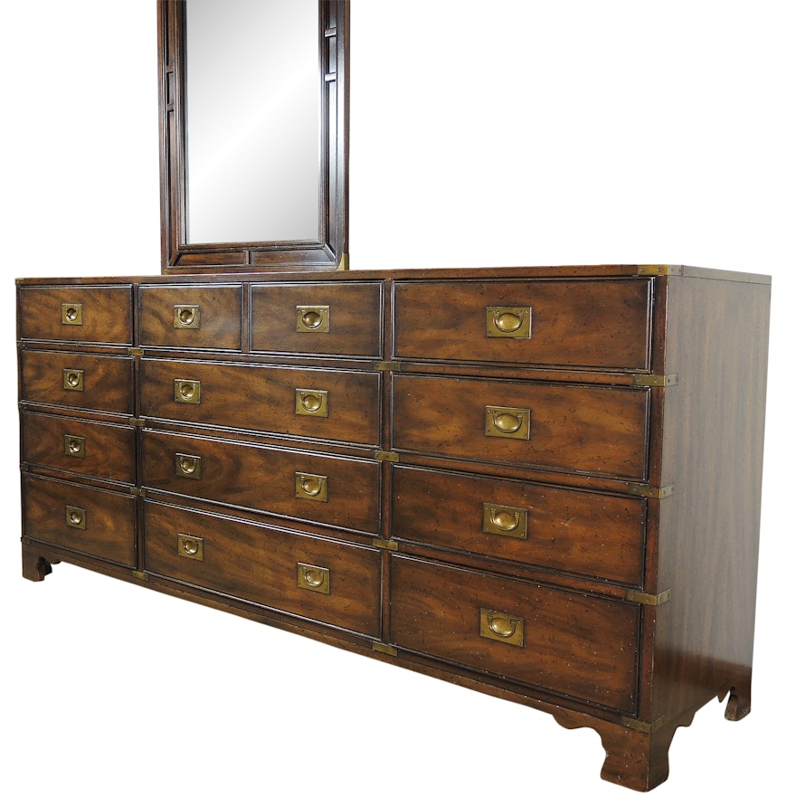 Drexel Heritage Campaign Style Dresser With Mirror Ebth
