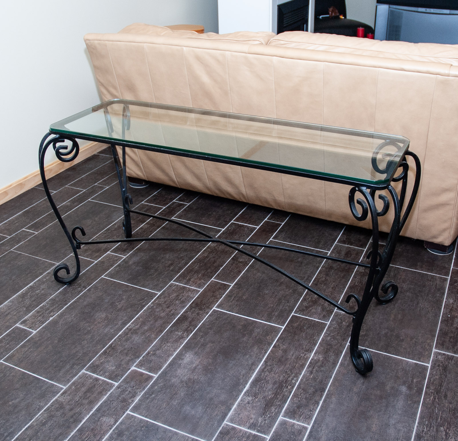 Glass Top Wrought Iron Sofa Table EBTH