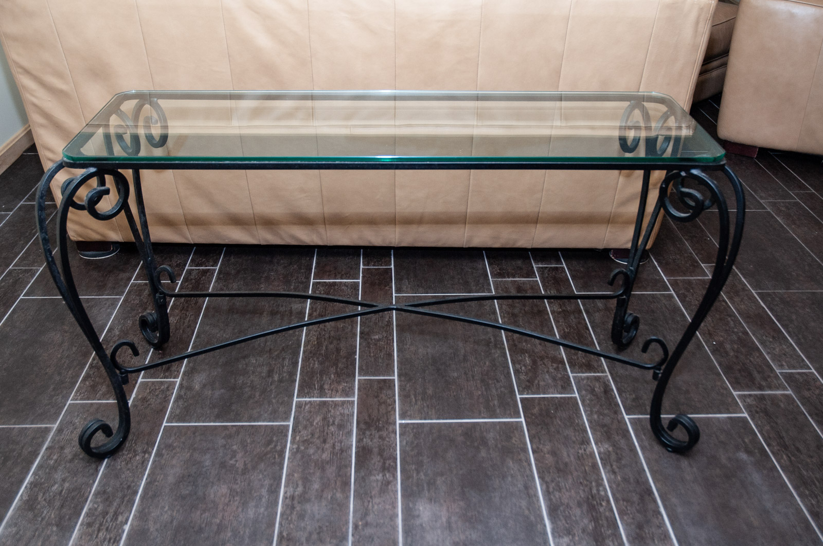 Glass Top Wrought Iron Sofa Table EBTH