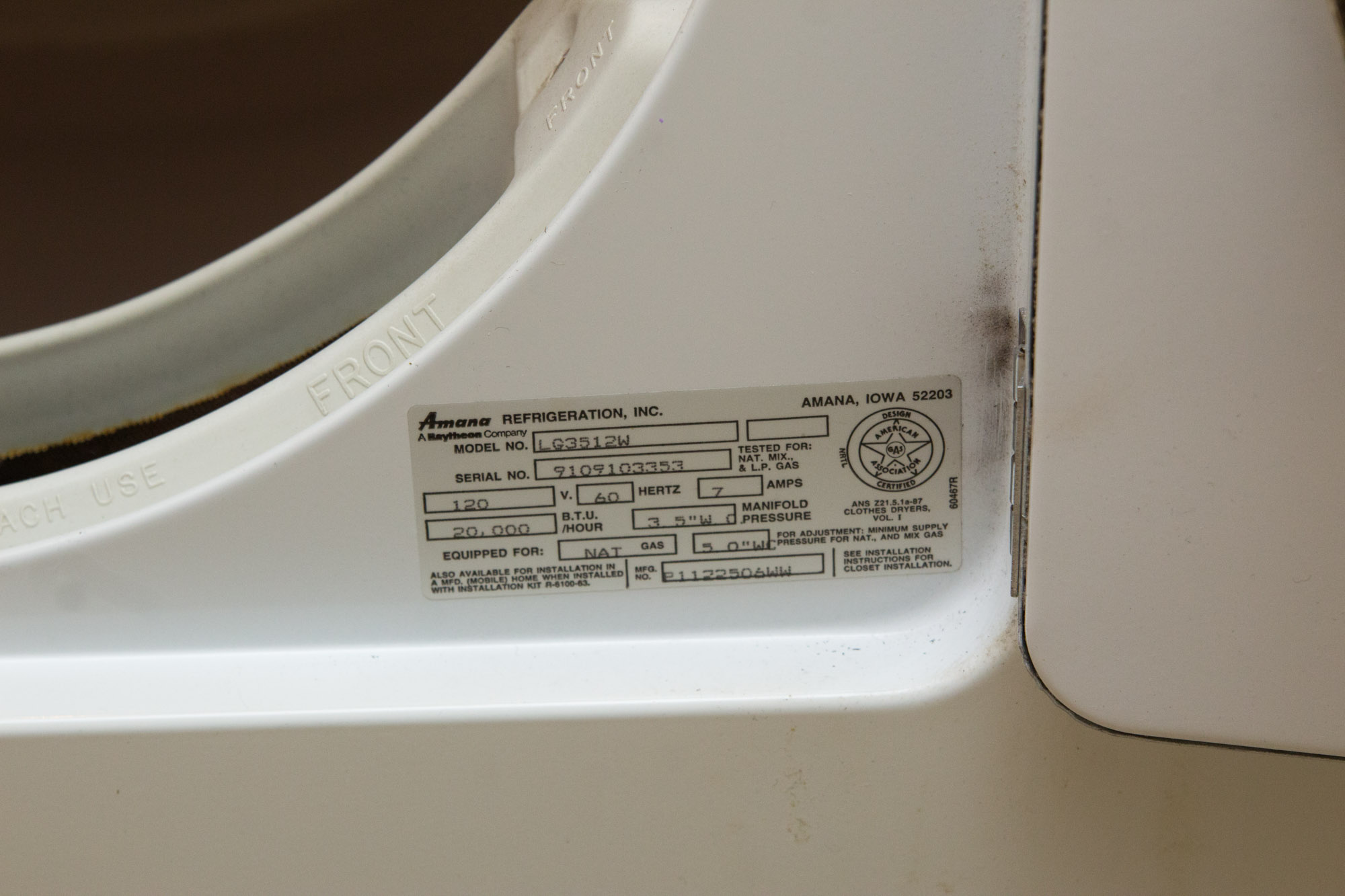 Amana Gas Dryer EBTH