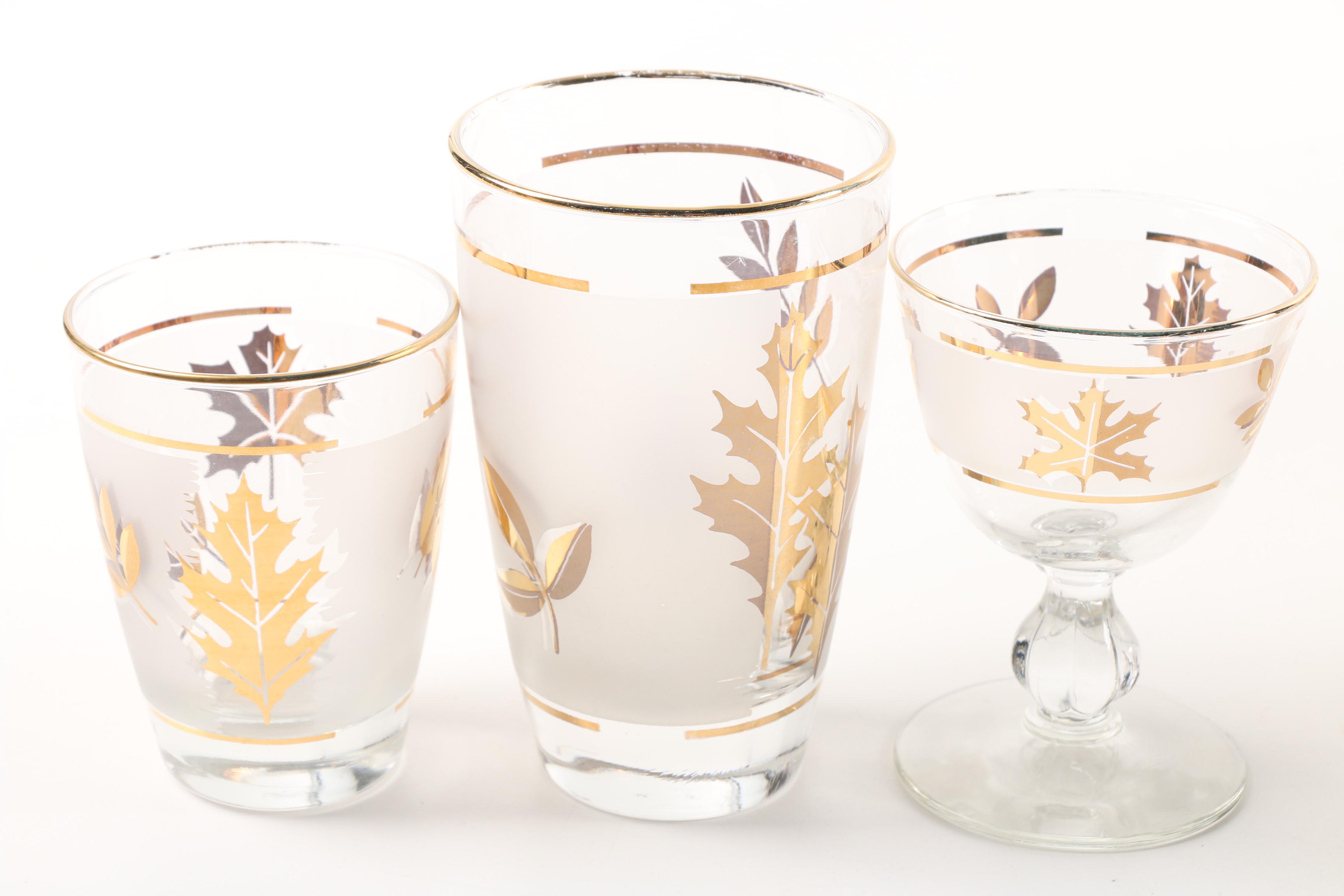Mid Century Modern Frosted Gold Leaf Glassware EBTH