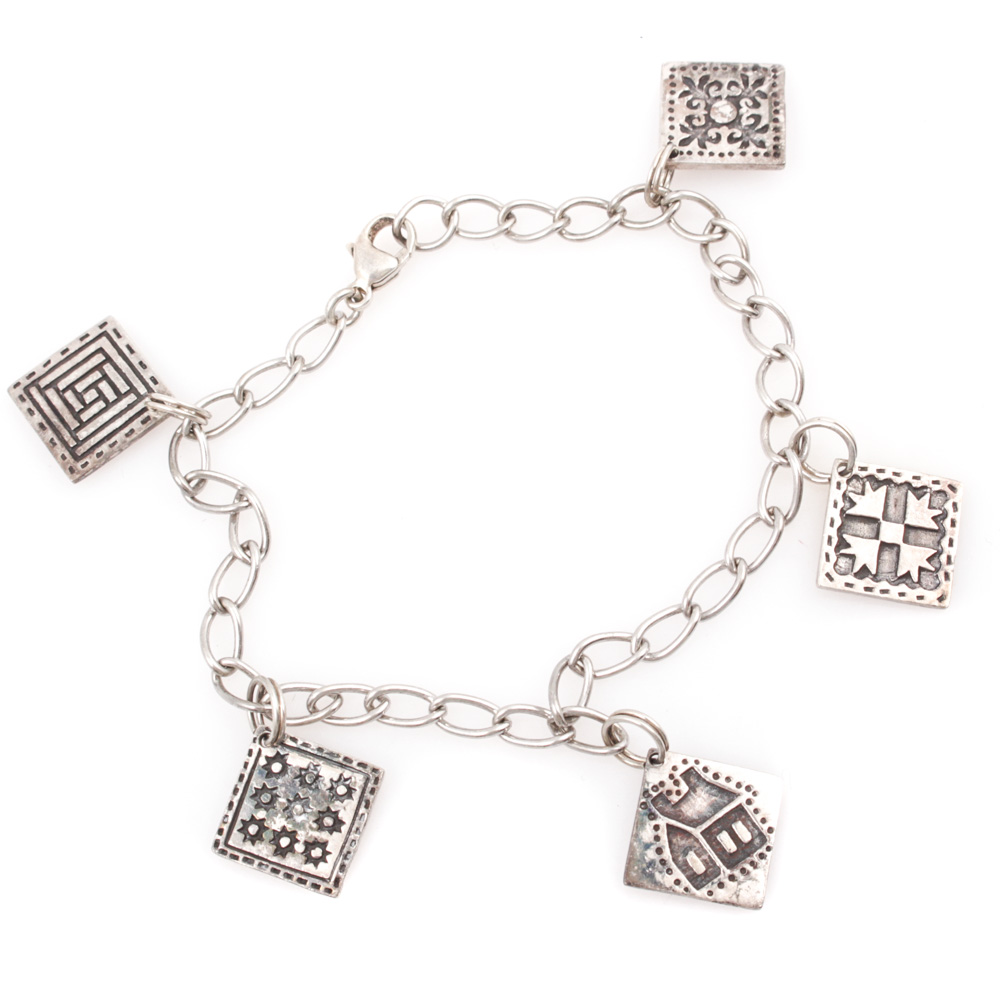 Sterling Silver Quilt Block Charm Bracelet EBTH