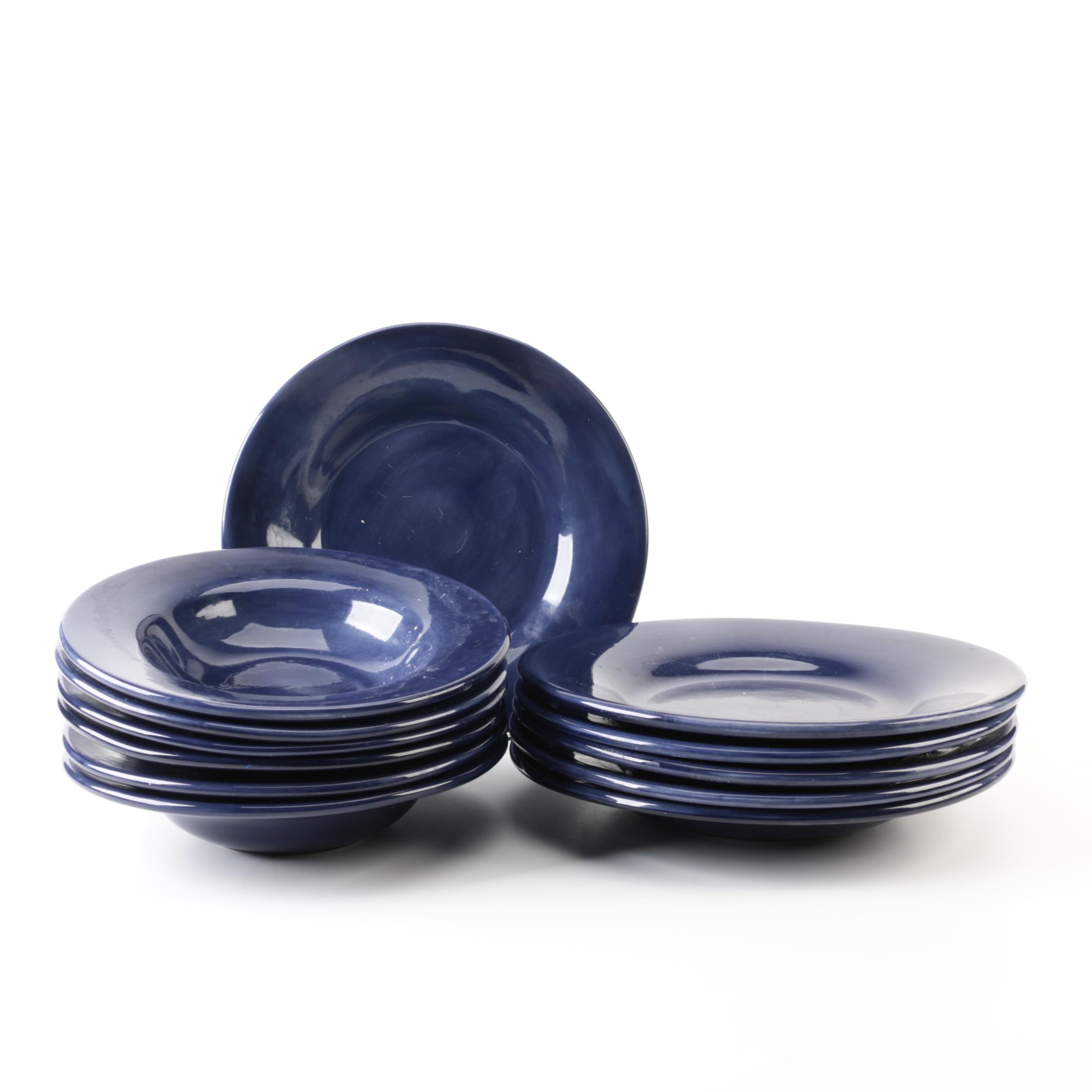 Pottery Barn Sausalito Sapphire Dinner Plates And Soup Bowls Ebth